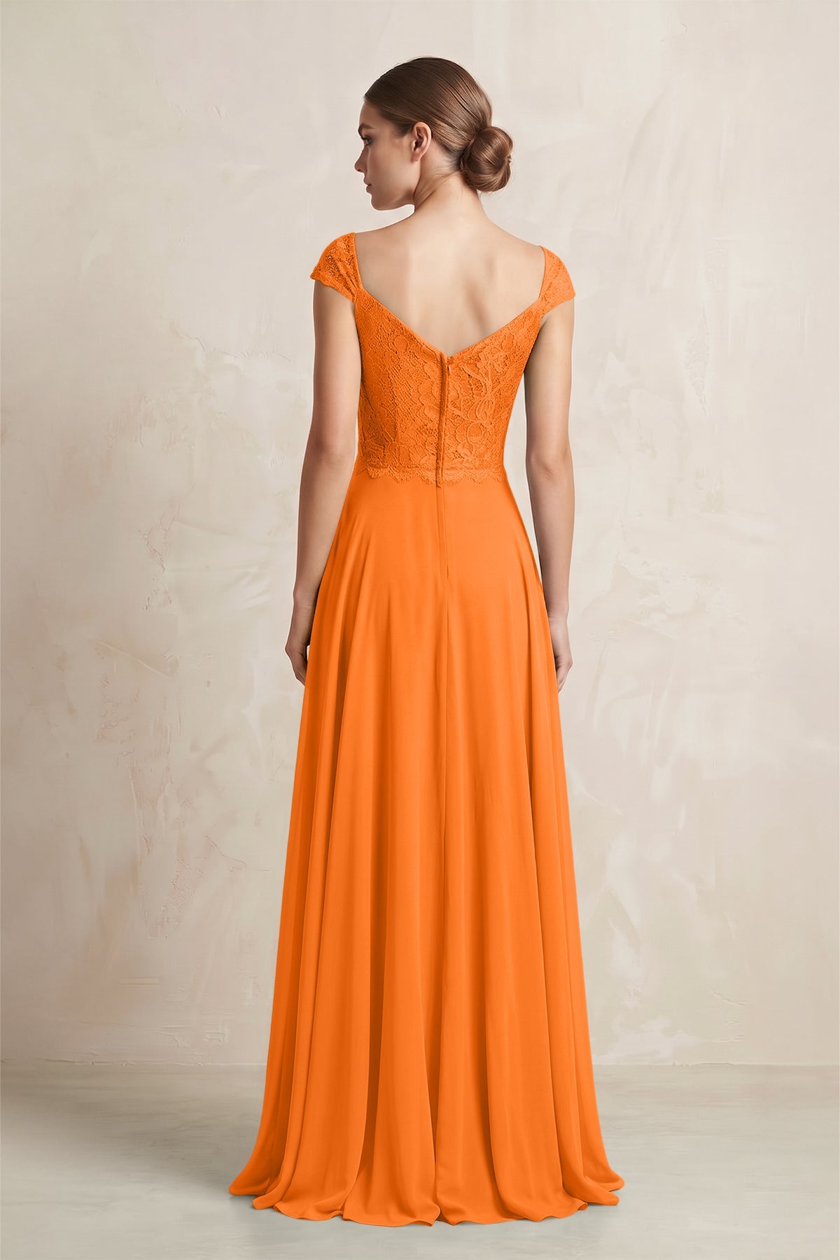 A-Line Chiffon V-Neck Pleated Bridesmaid Dress with Cap Sleeves in Cinnamon