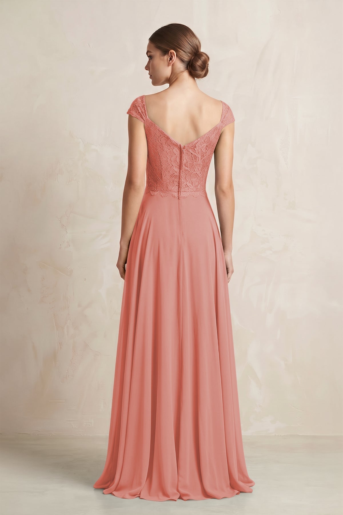 A-Line Chiffon V-Neck Pleated Bridesmaid Dress with Cap Sleeves in Mulberry
