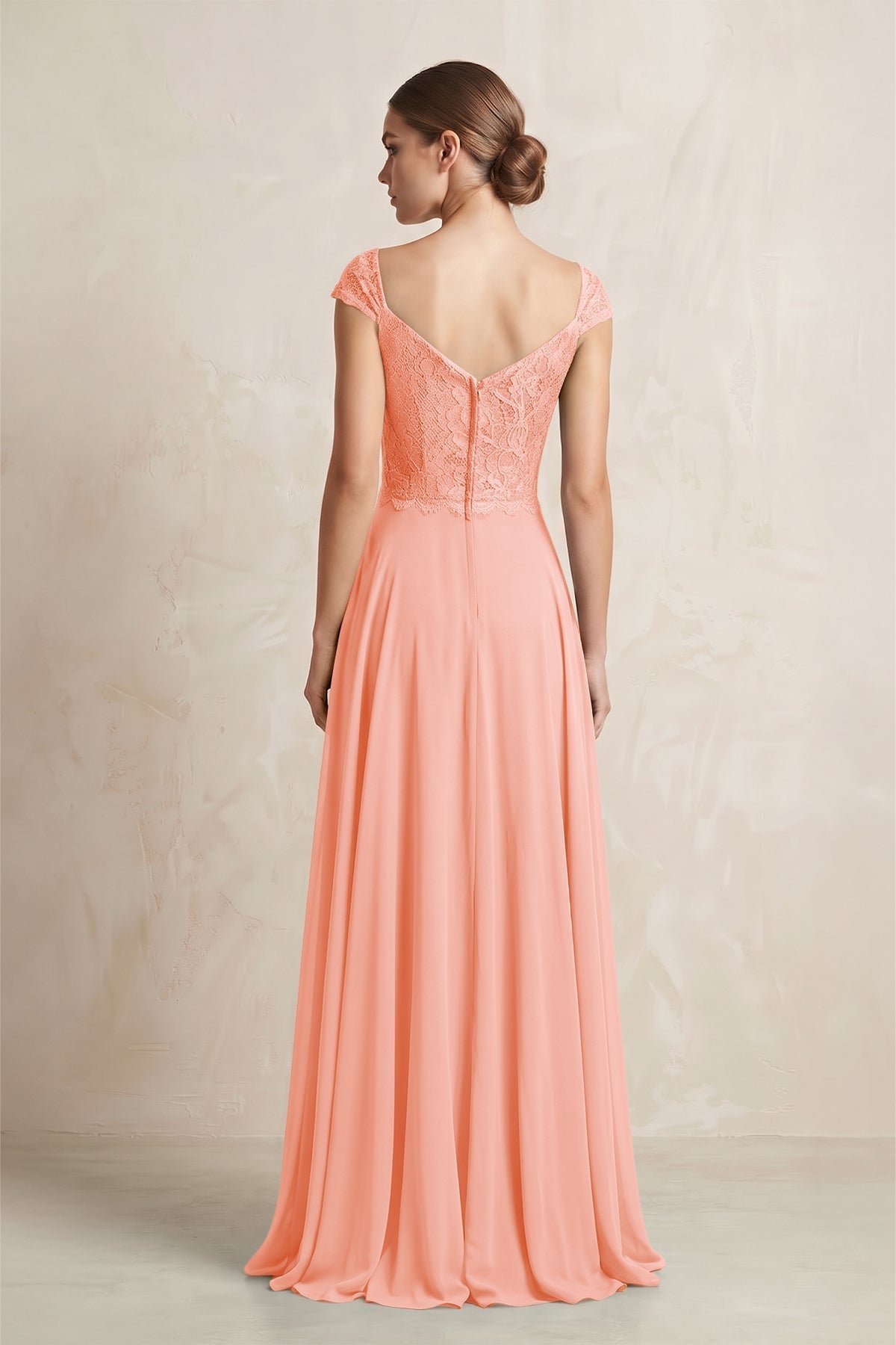 A-Line Chiffon V-Neck Pleated Bridesmaid Dress with Cap Sleeves in Rosette