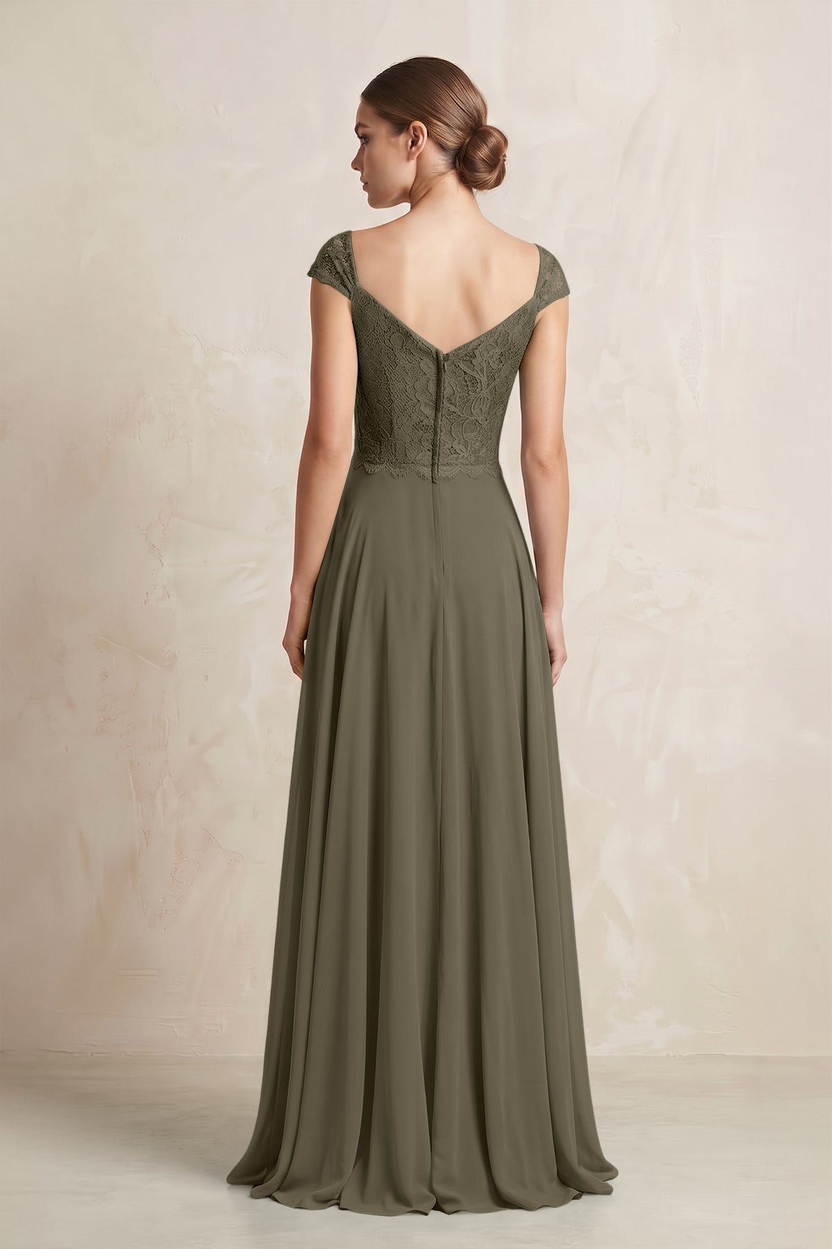 A-Line Chiffon V-Neck Pleated Bridesmaid Dress with Cap Sleeves in Willow Green