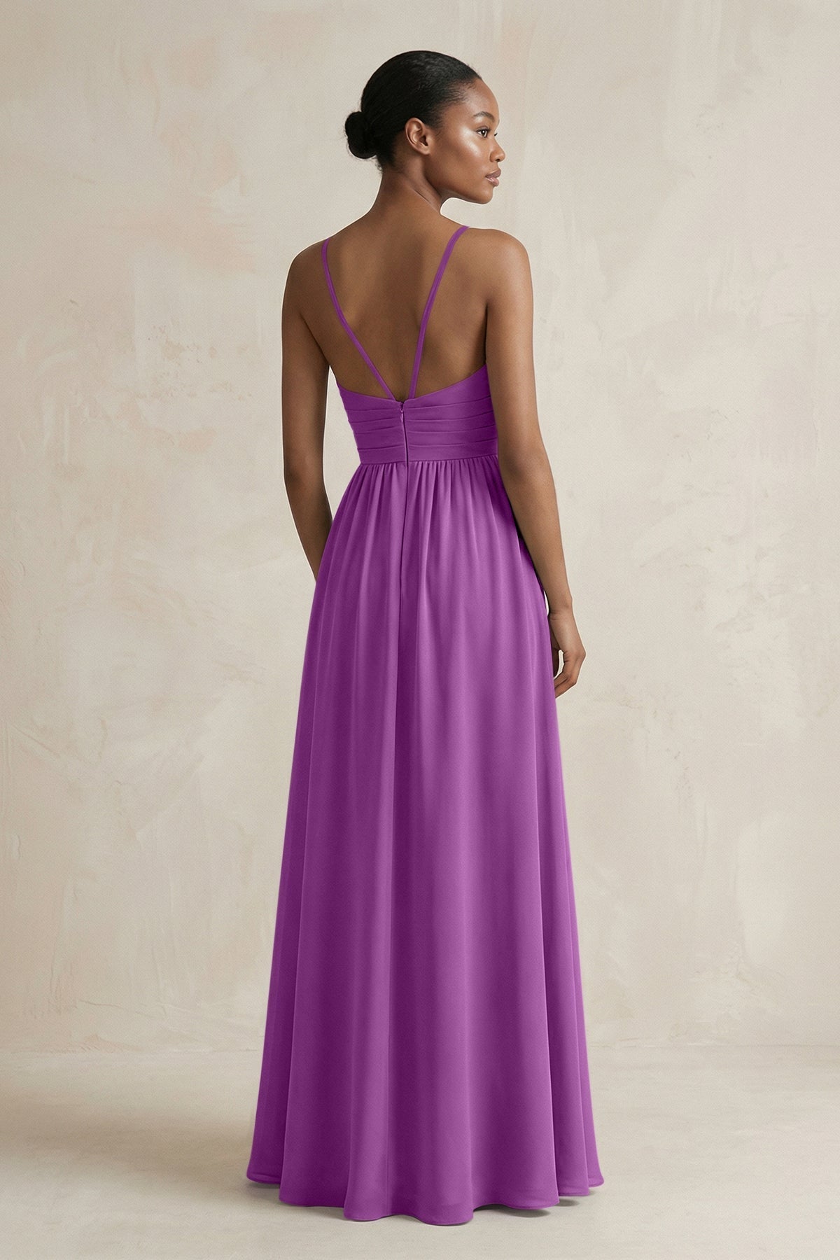 A-Line Halter Chiffon Ruched Bridesmaid Dress in Amethyst