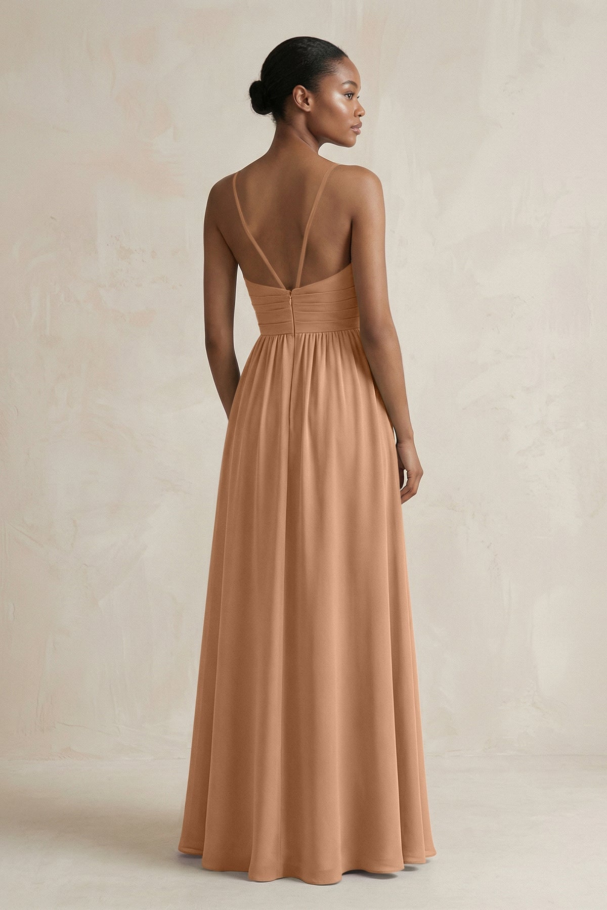 A-Line Halter Chiffon Ruched Bridesmaid Dress in Bronzer