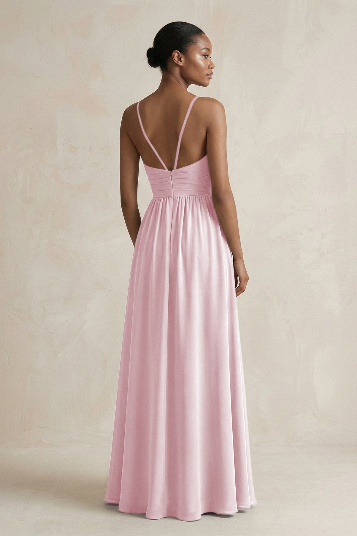 A-Line Halter Chiffon Ruched Bridesmaid Dress in Candy Pink