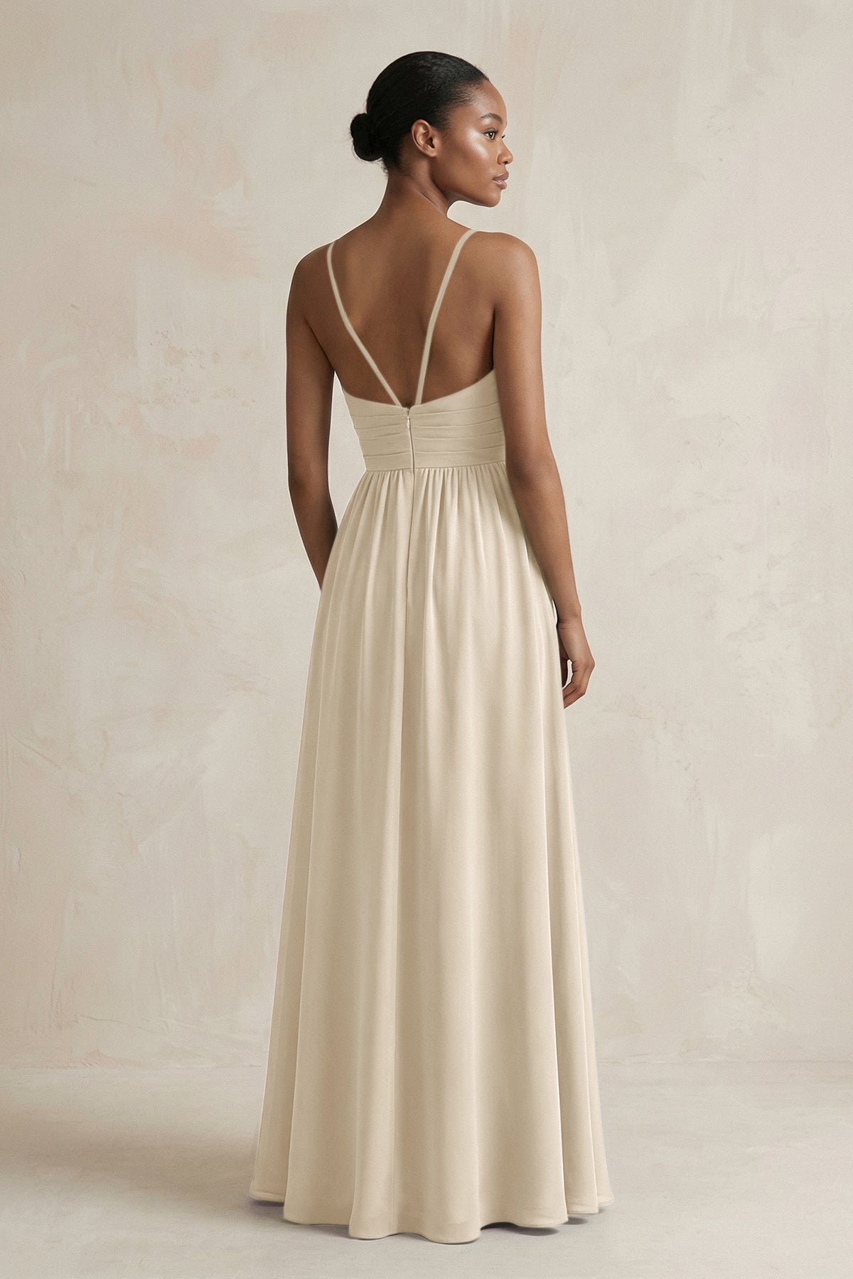 A-Line Halter Chiffon Ruched Bridesmaid Dress in Champagne