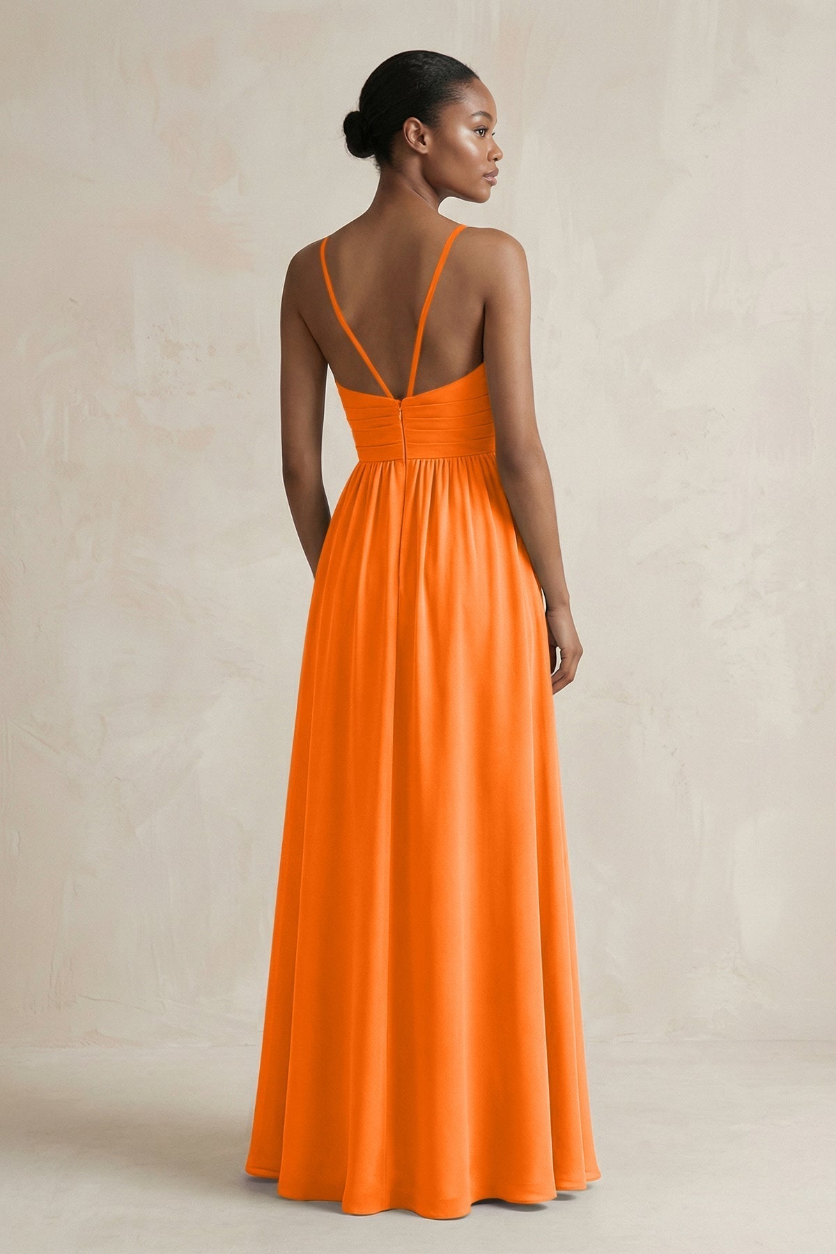A-Line Halter Chiffon Ruched Bridesmaid Dress in Cinnamon