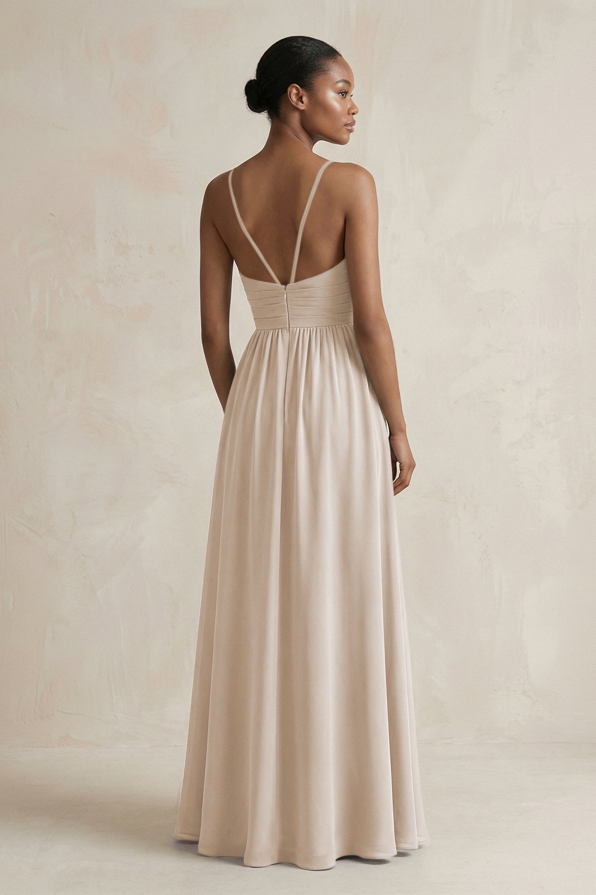 A-Line Halter Chiffon Ruched Bridesmaid Dress in Frost