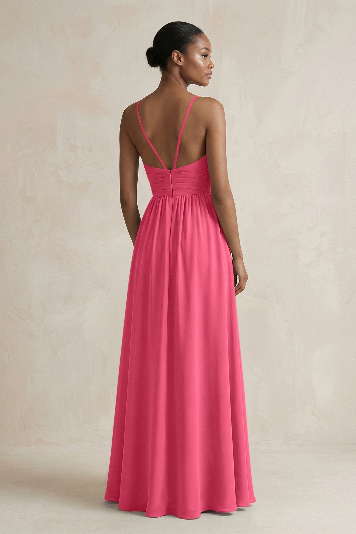 A-Line Halter Chiffon Ruched Bridesmaid Dress in Fuchsia