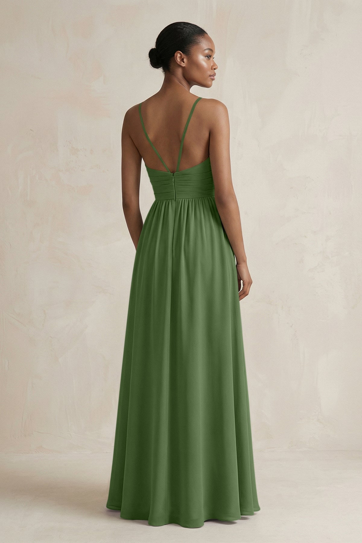 A-Line Halter Chiffon Ruched Bridesmaid Dress in Moss