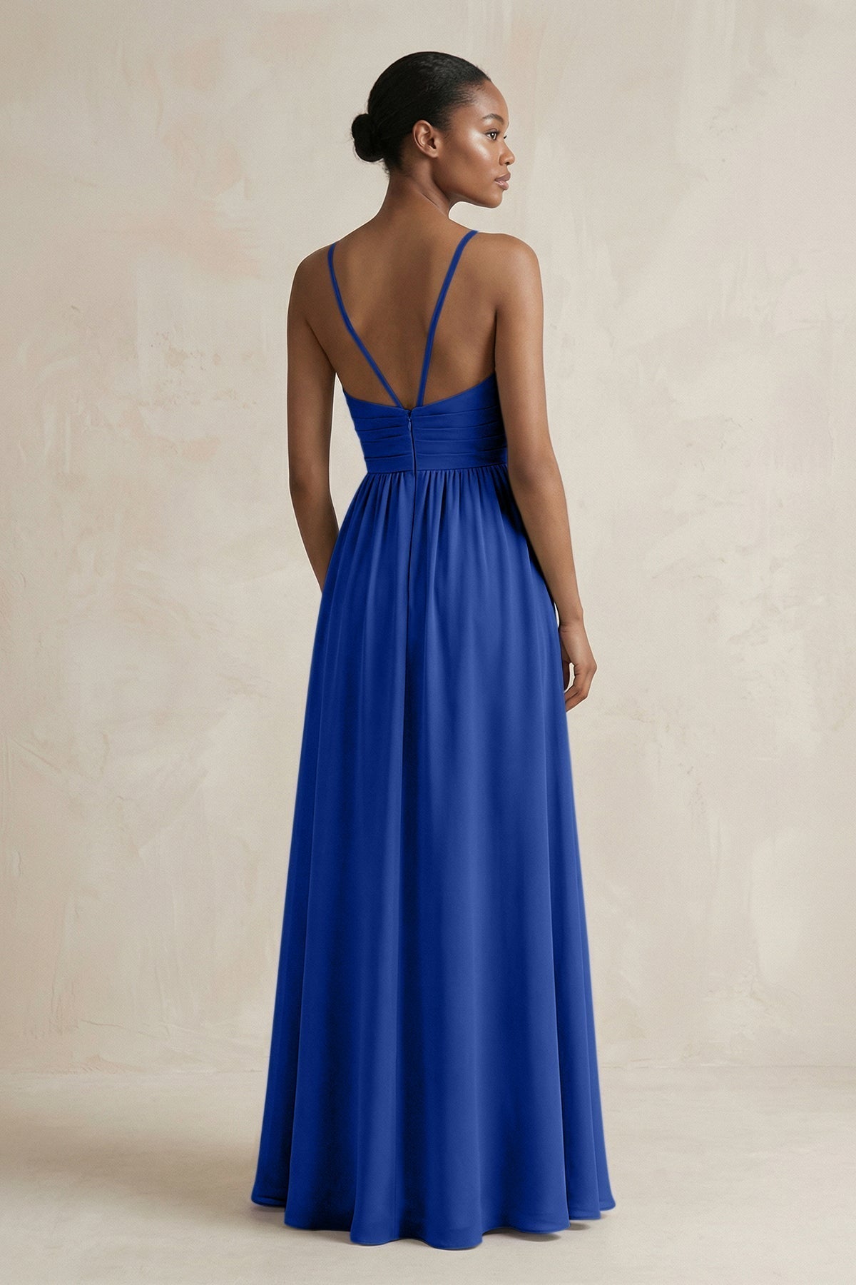 A-Line Halter Chiffon Ruched Bridesmaid Dress in Royal Blue