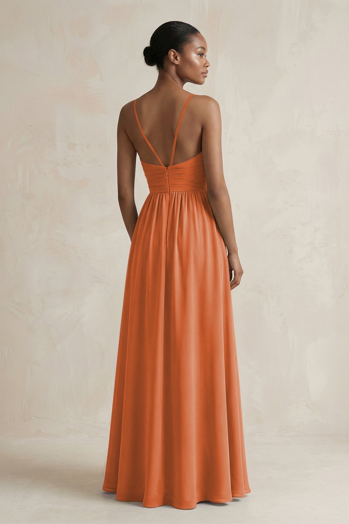 A-Line Halter Chiffon Ruched Bridesmaid Dress in Terracotta