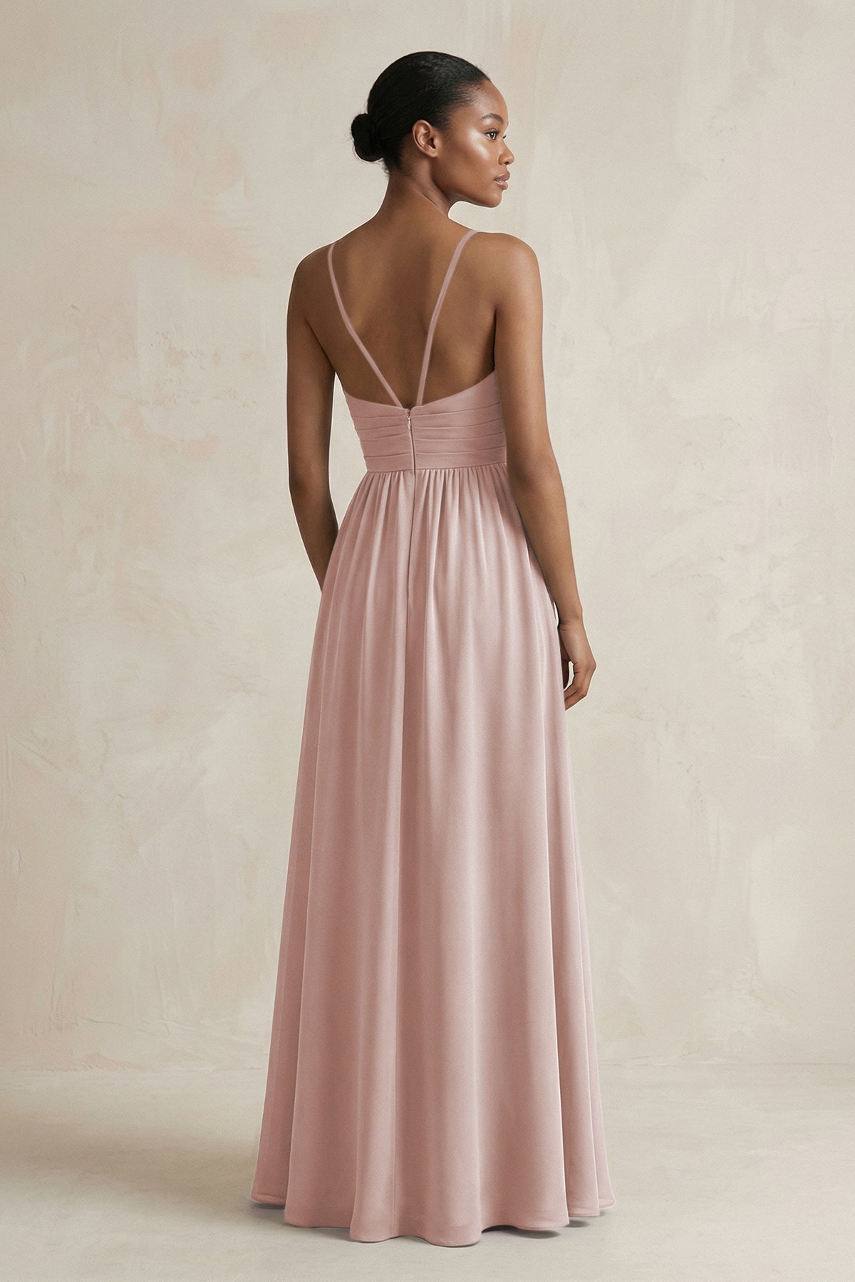 A-Line Halter Chiffon Ruched Bridesmaid Dress in Toffee