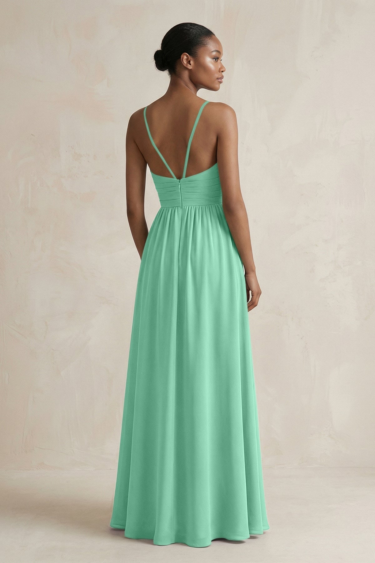A-Line Halter Chiffon Ruched Bridesmaid Dress in Turquoise