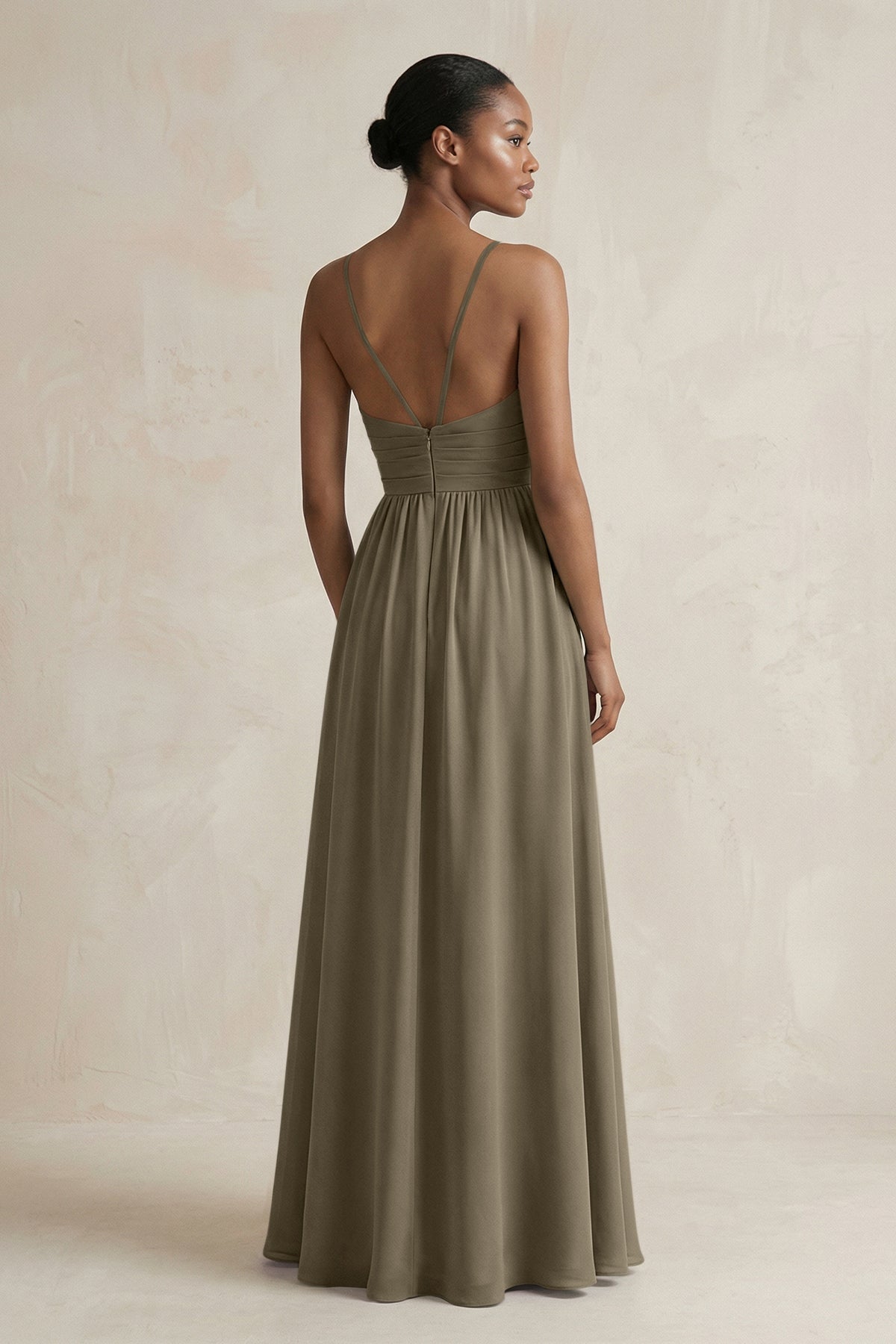 A-Line Halter Chiffon Ruched Bridesmaid Dress in Willow Green