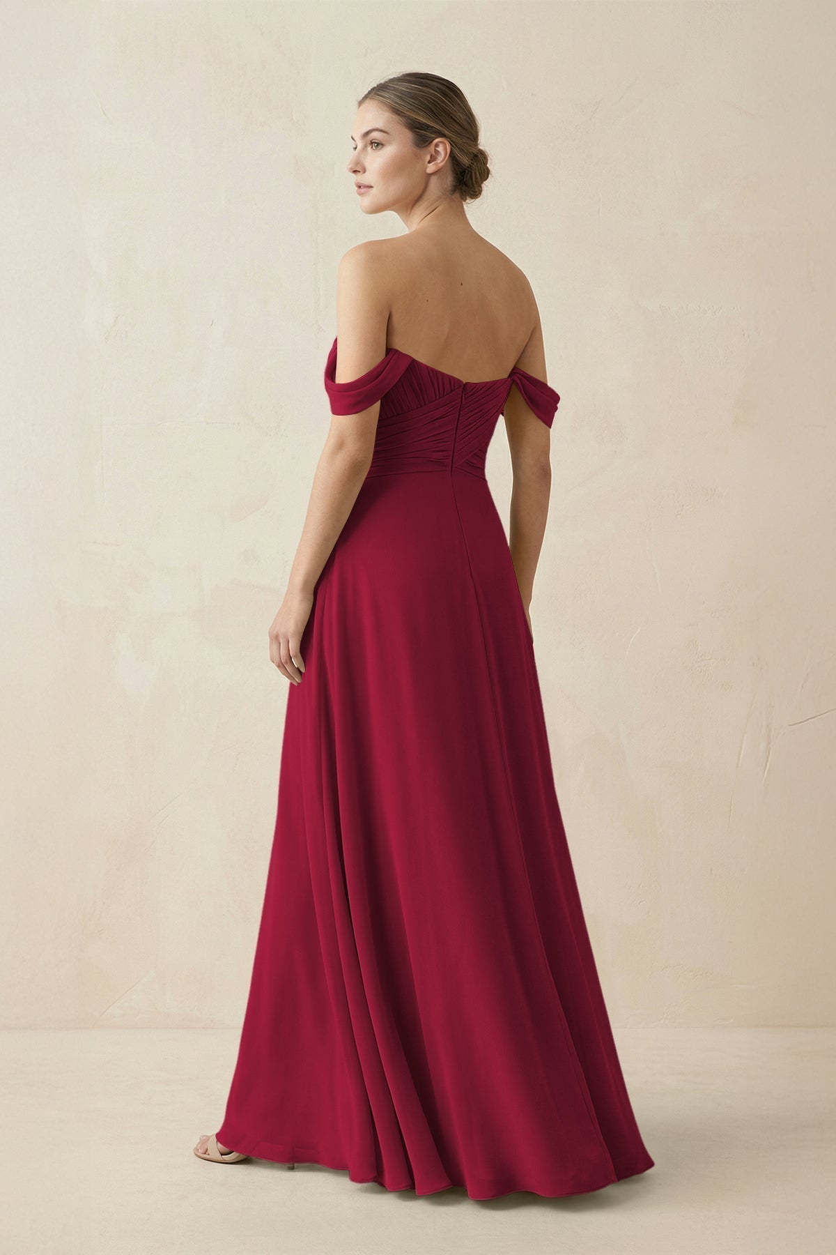 A-Line Off-the-Shoulder Chiffon Bridesmaid Dress in Berry