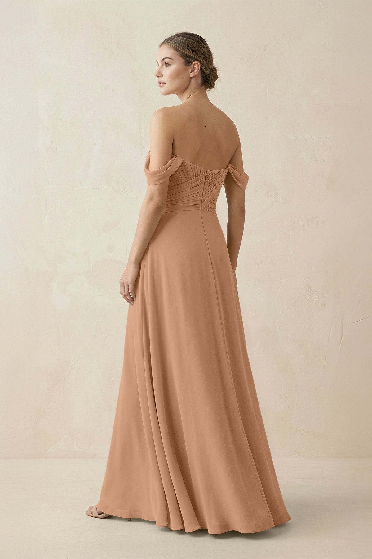 A-Line Off-the-Shoulder Chiffon Bridesmaid Dress in Bronzer