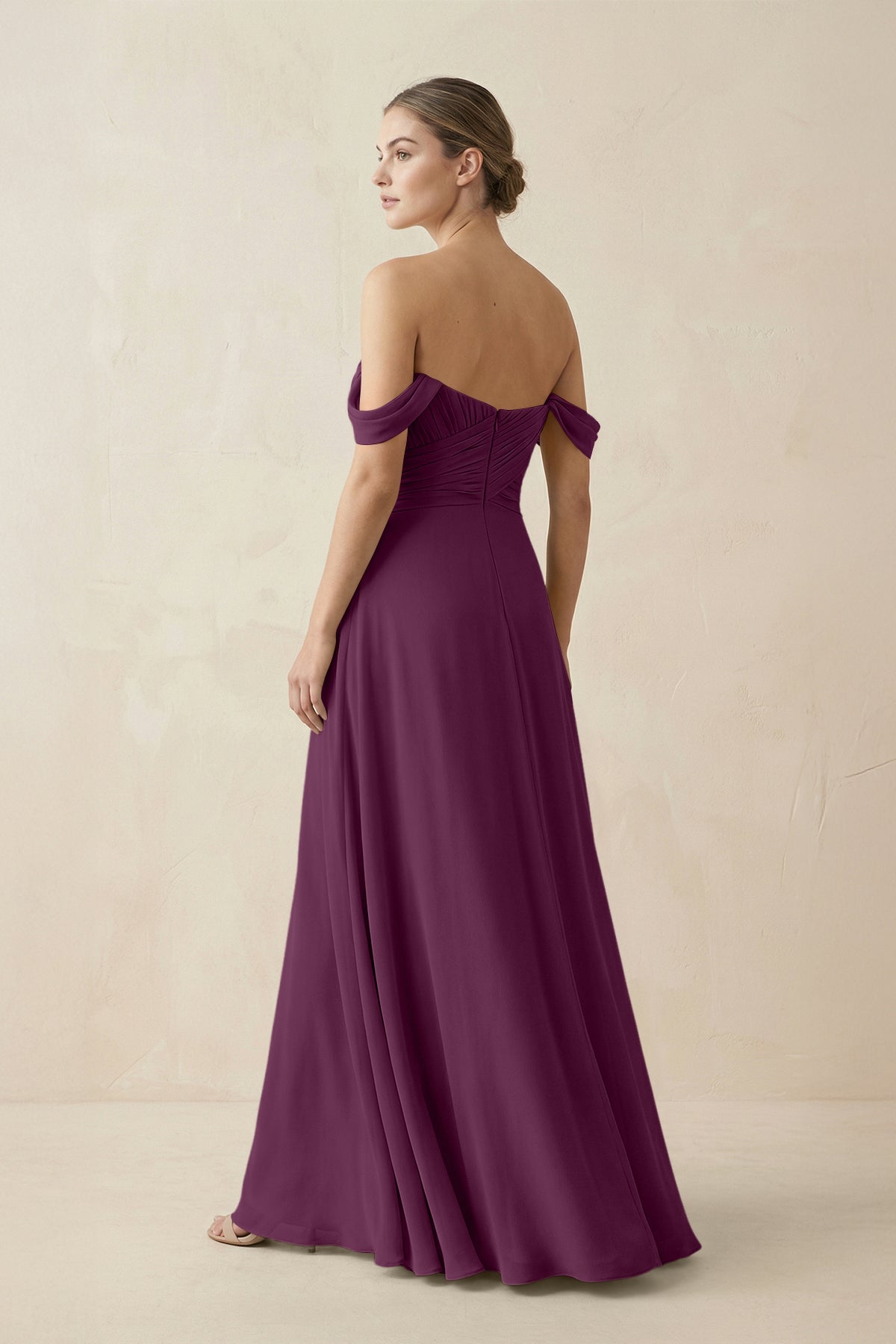 A-Line Off-the-Shoulder Chiffon Bridesmaid Dress in Fig