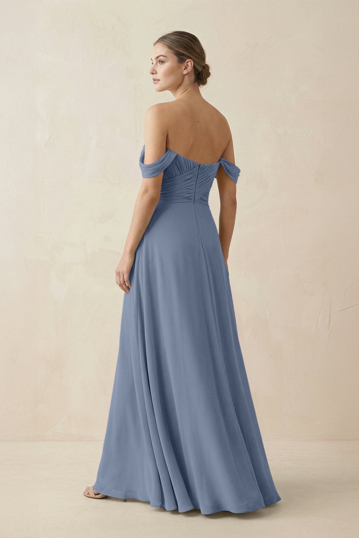A-Line Off-the-Shoulder Chiffon Bridesmaid Dress in Neptune