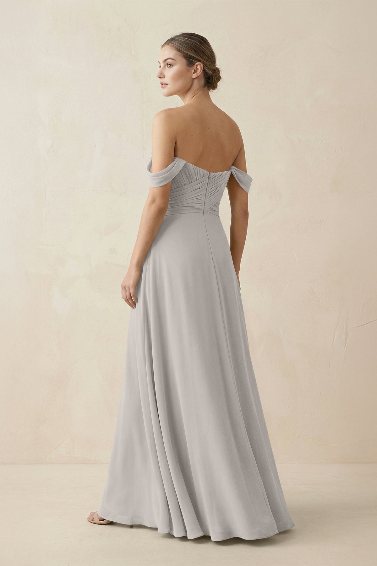 A-Line Off-the-Shoulder Chiffon Bridesmaid Dress in Silver