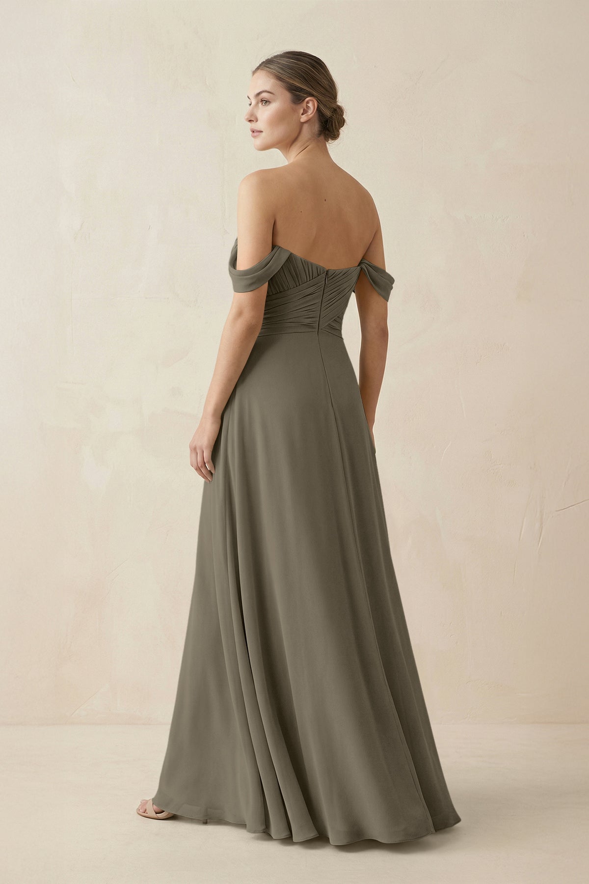A-Line Off-the-Shoulder Chiffon Bridesmaid Dress in Willow Green