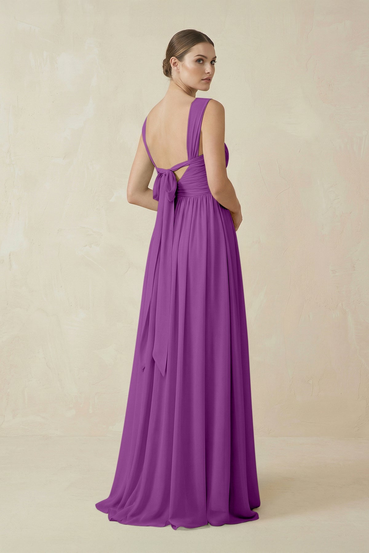 A-Line Pleated Chiffon Long Bridesmaid Dress in Amethyst
