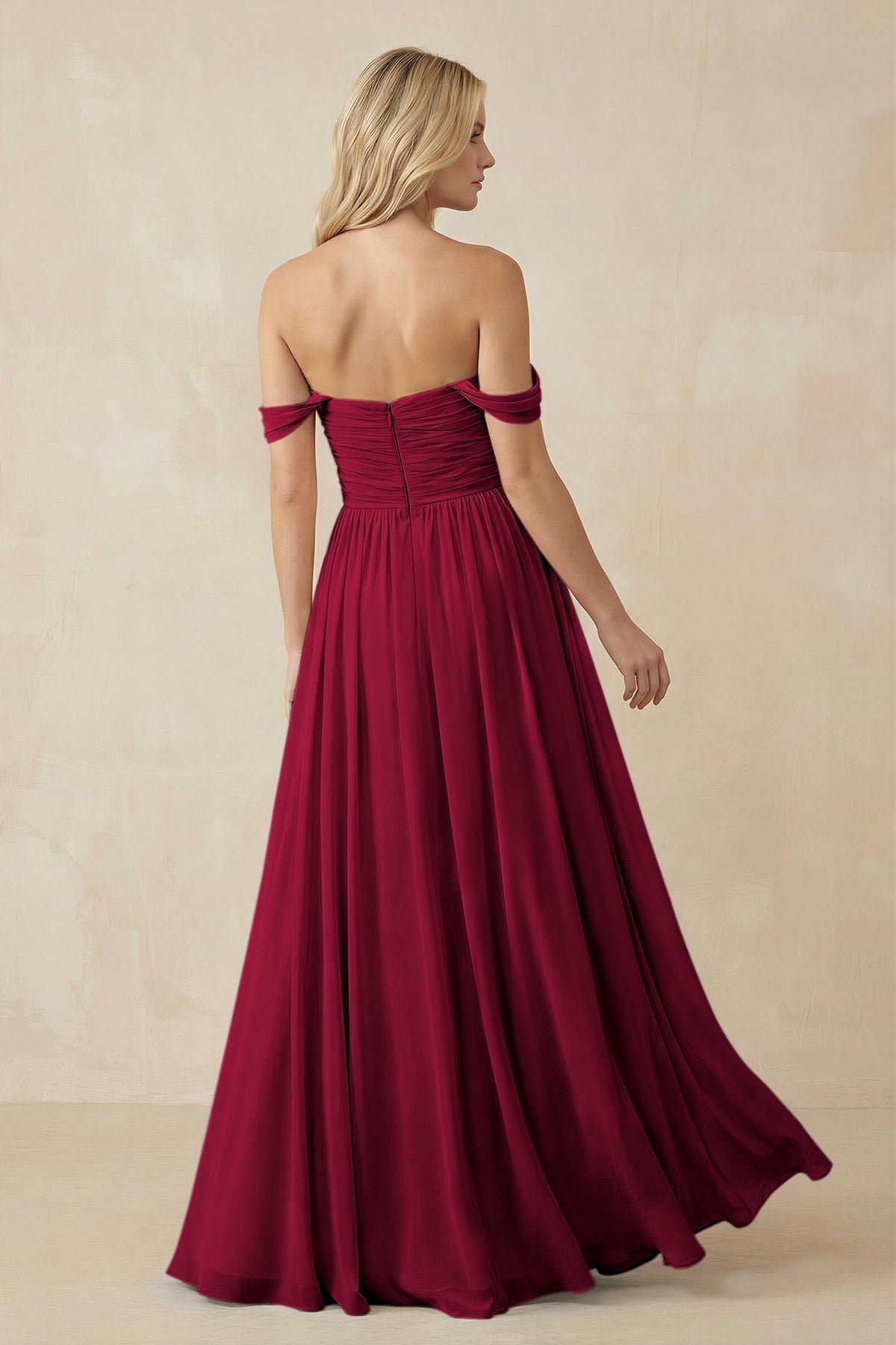 A-Line Pleated Long Chiffon Bridesmaid Dress in Berry