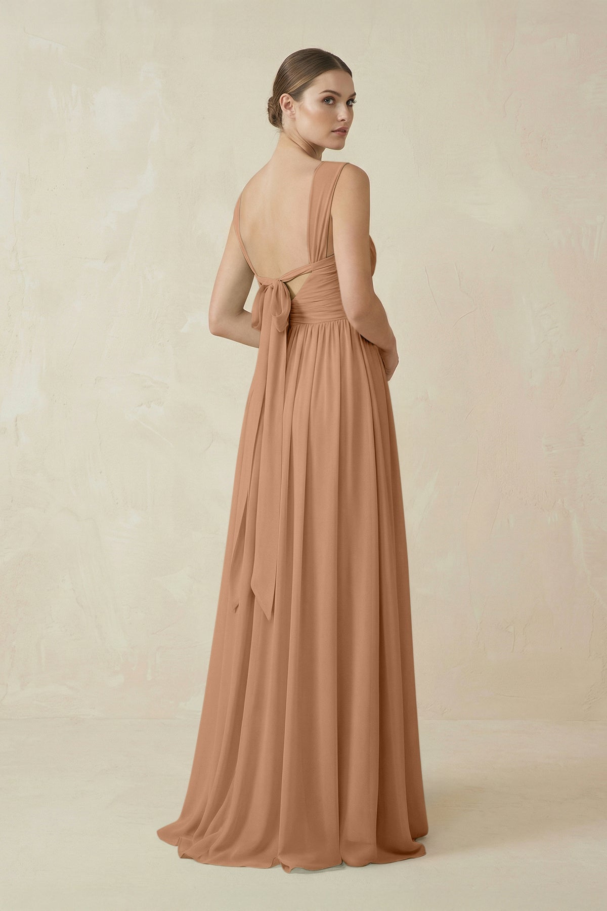 A-Line Pleated Chiffon Long Bridesmaid Dress in Bronzer