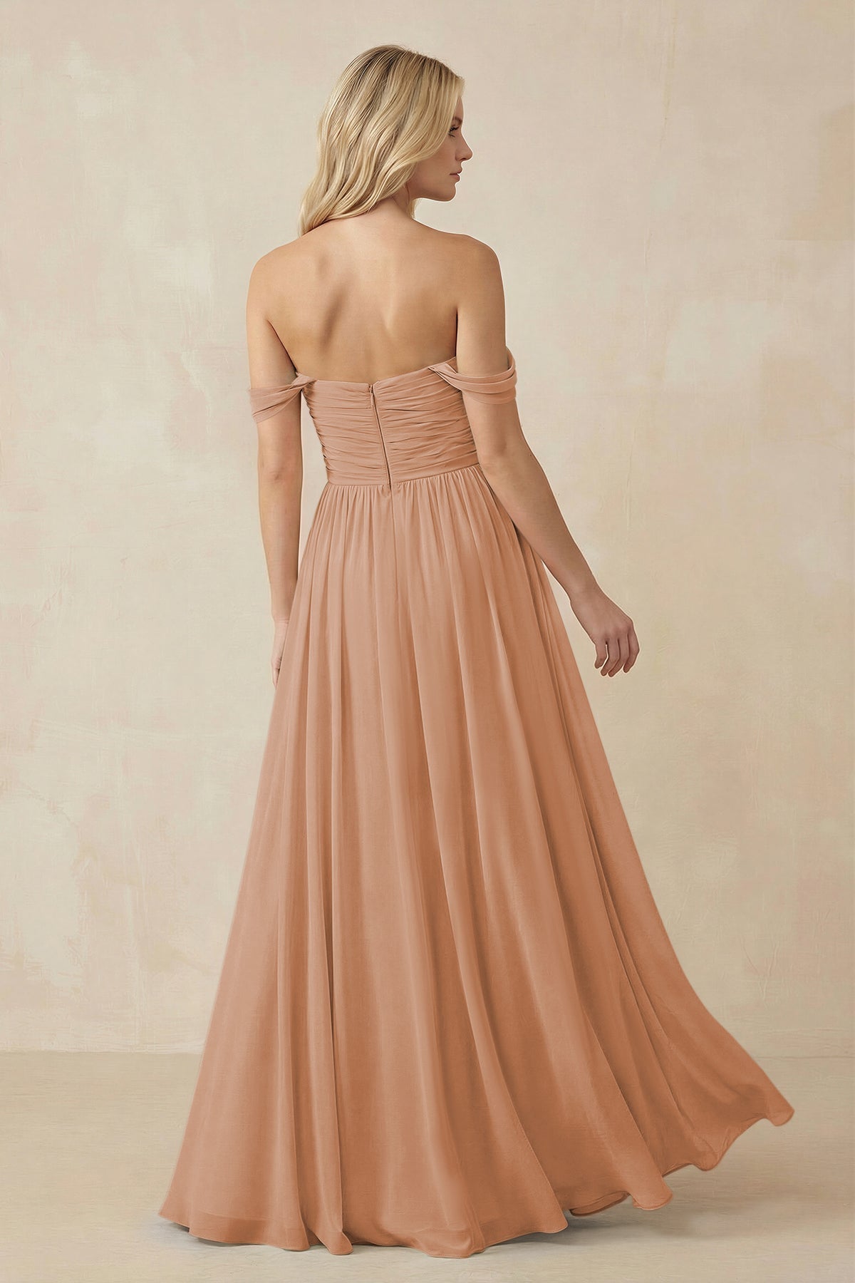 A-Line Pleated Long Chiffon Bridesmaid Dress in Bronzer