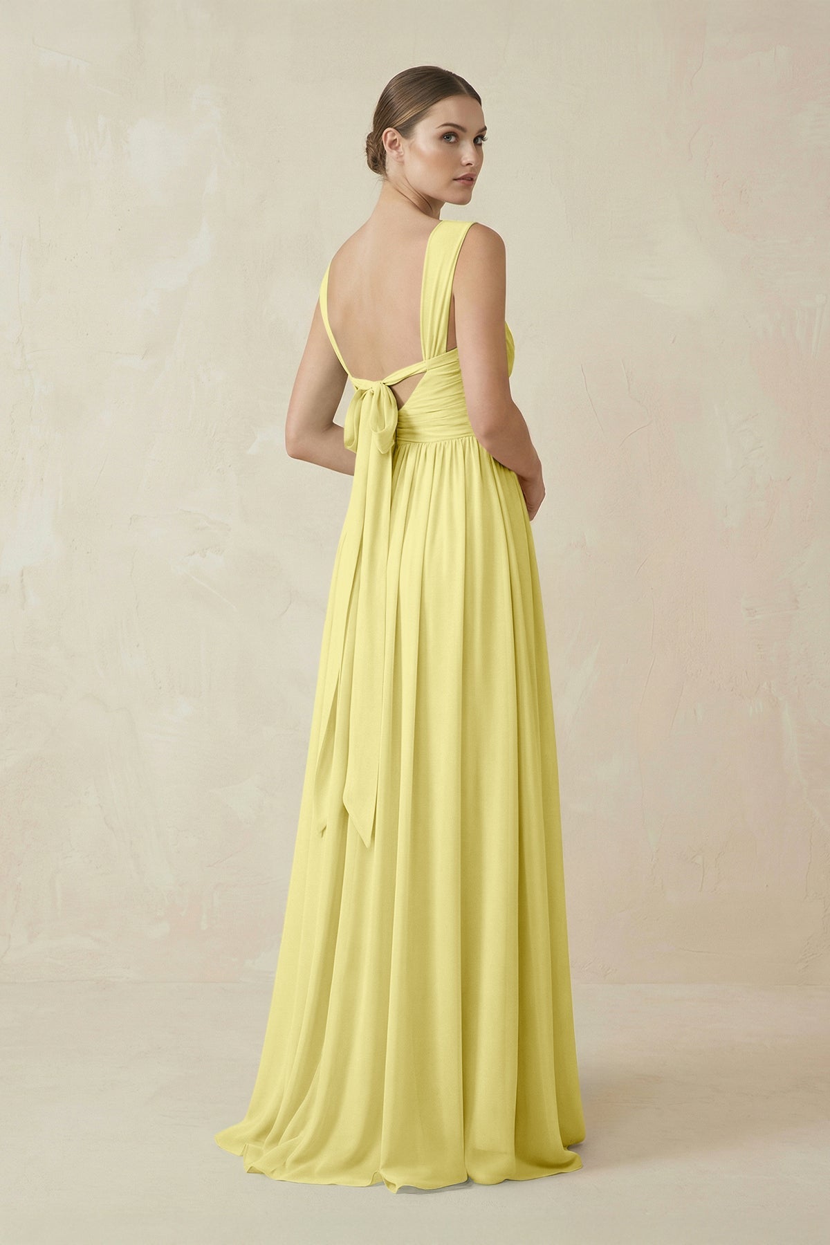 A-Line Pleated Chiffon Long Bridesmaid Dress in Buttercup