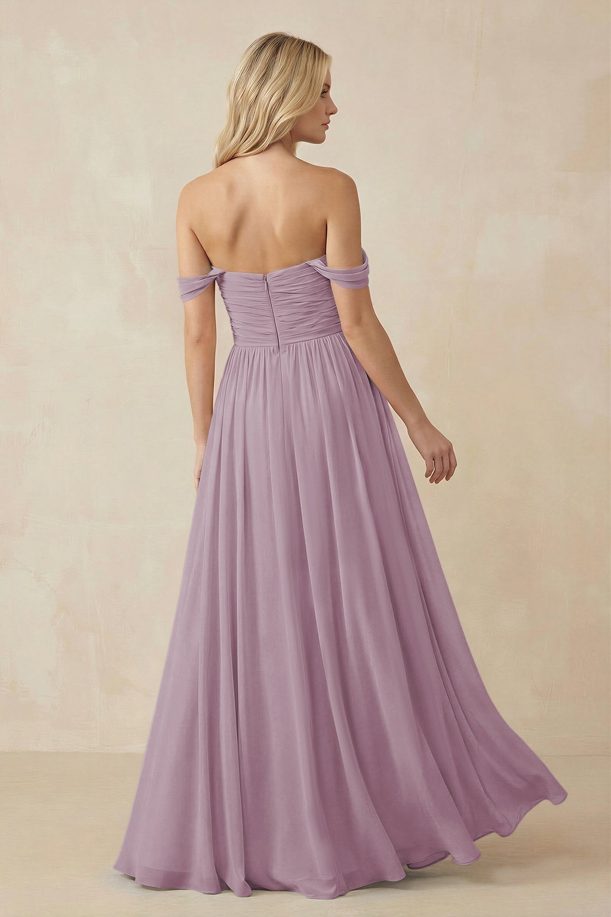 A-Line Pleated Long Chiffon Bridesmaid Dress in Dusk