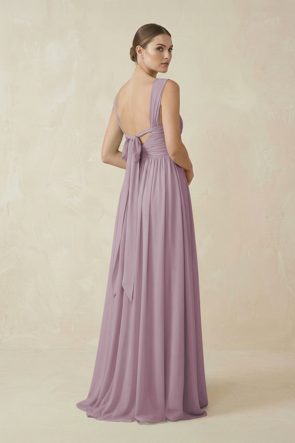 A-Line Pleated Chiffon Long Bridesmaid Dress in Dusk