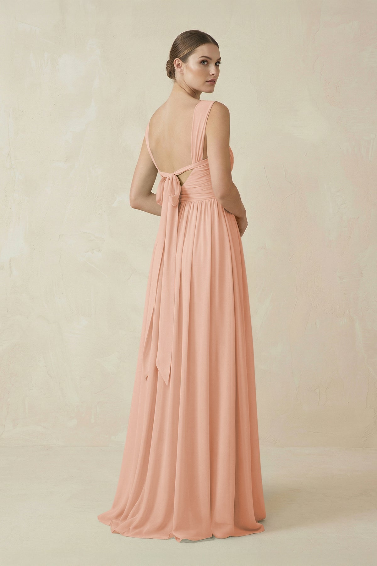 A-Line Pleated Chiffon Long Bridesmaid Dress in English Rose