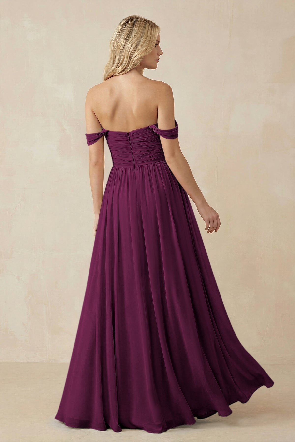 A-Line Pleated Long Chiffon Bridesmaid Dress in Fig