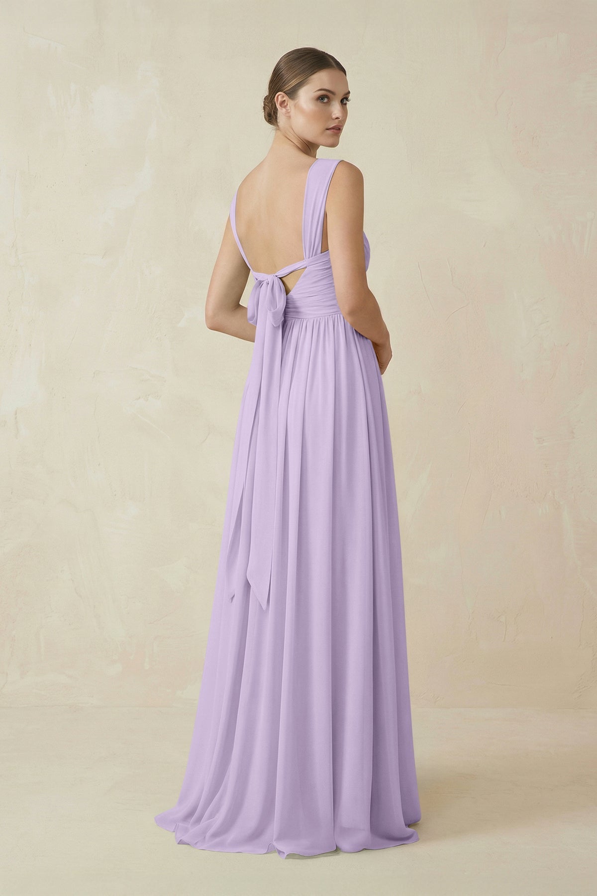 A-Line Pleated Chiffon Long Bridesmaid Dress in Lavender