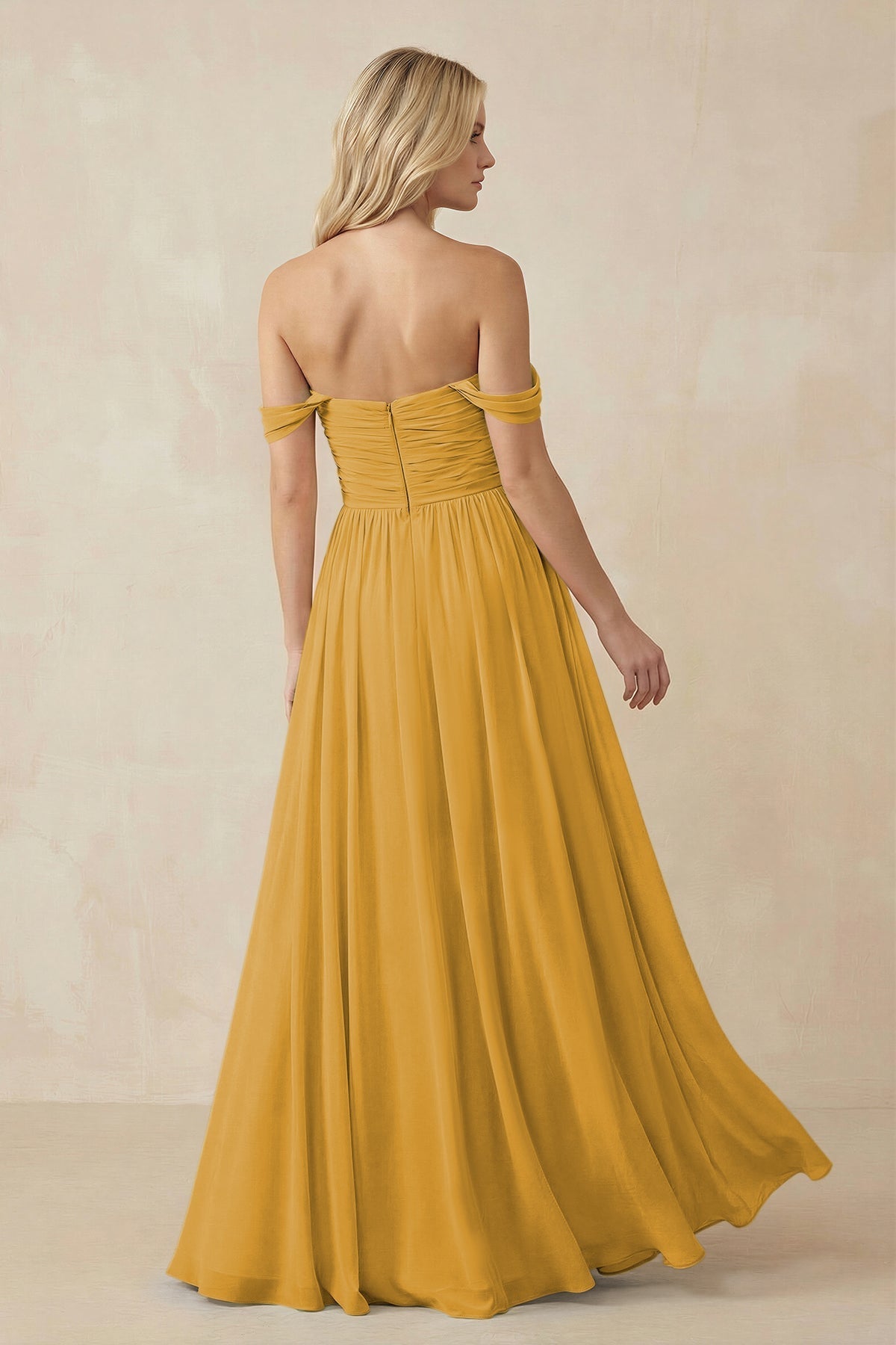 A-Line Pleated Long Chiffon Bridesmaid Dress in Marigold