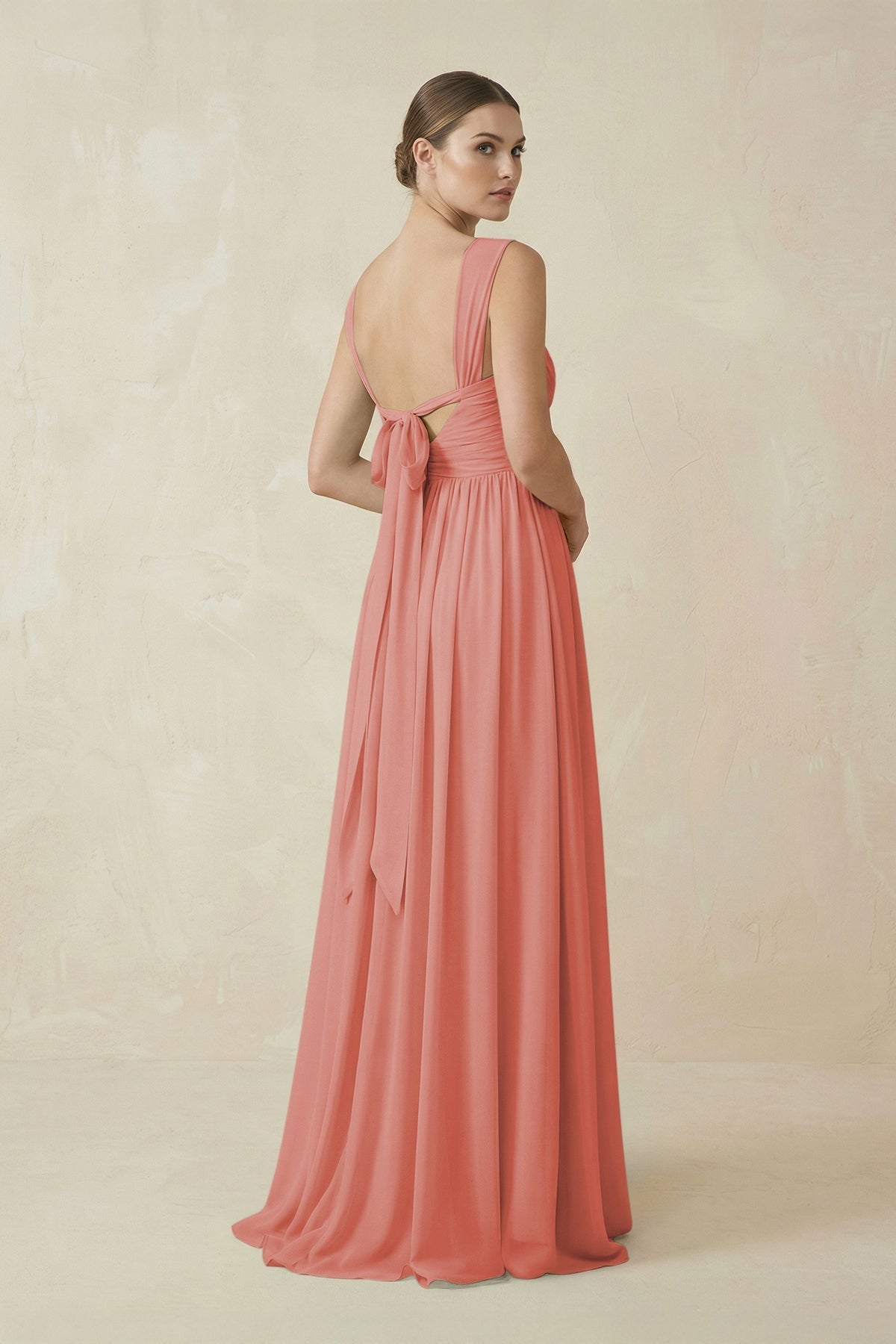 A-Line Pleated Chiffon Long Bridesmaid Dress in Mulberry
