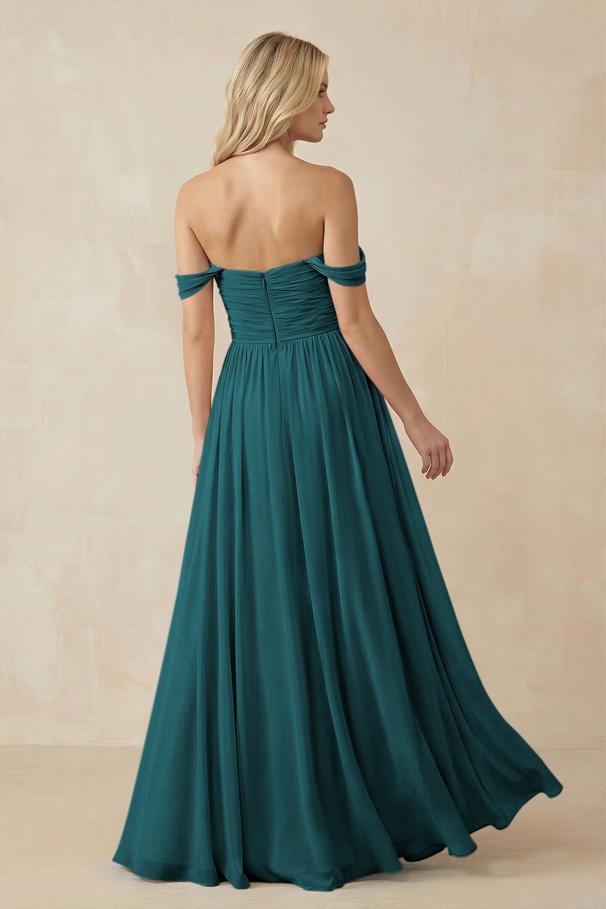 A-Line Pleated Long Chiffon Bridesmaid Dress in Pine