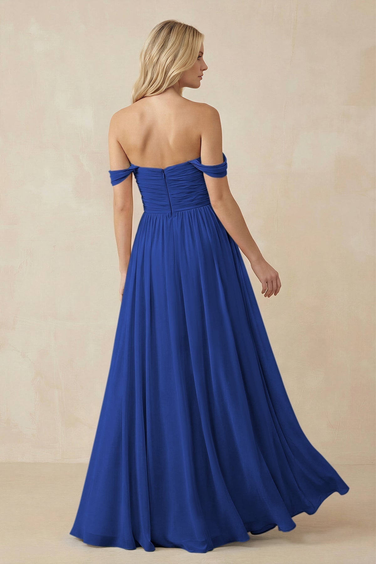 A-Line Pleated Long Chiffon Bridesmaid Dress in Royal Blue