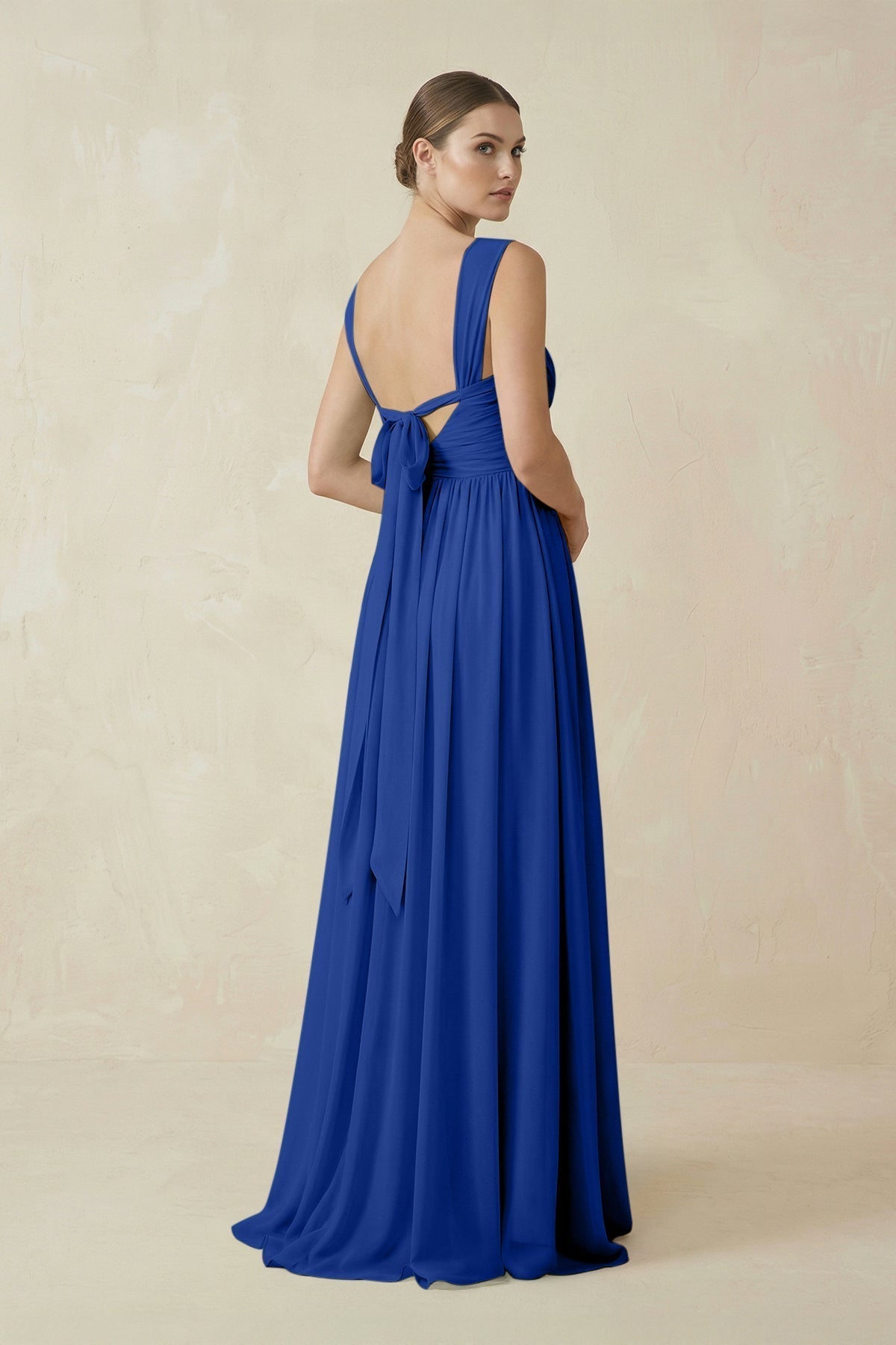 A-Line Pleated Chiffon Long Bridesmaid Dress in Royal Blue