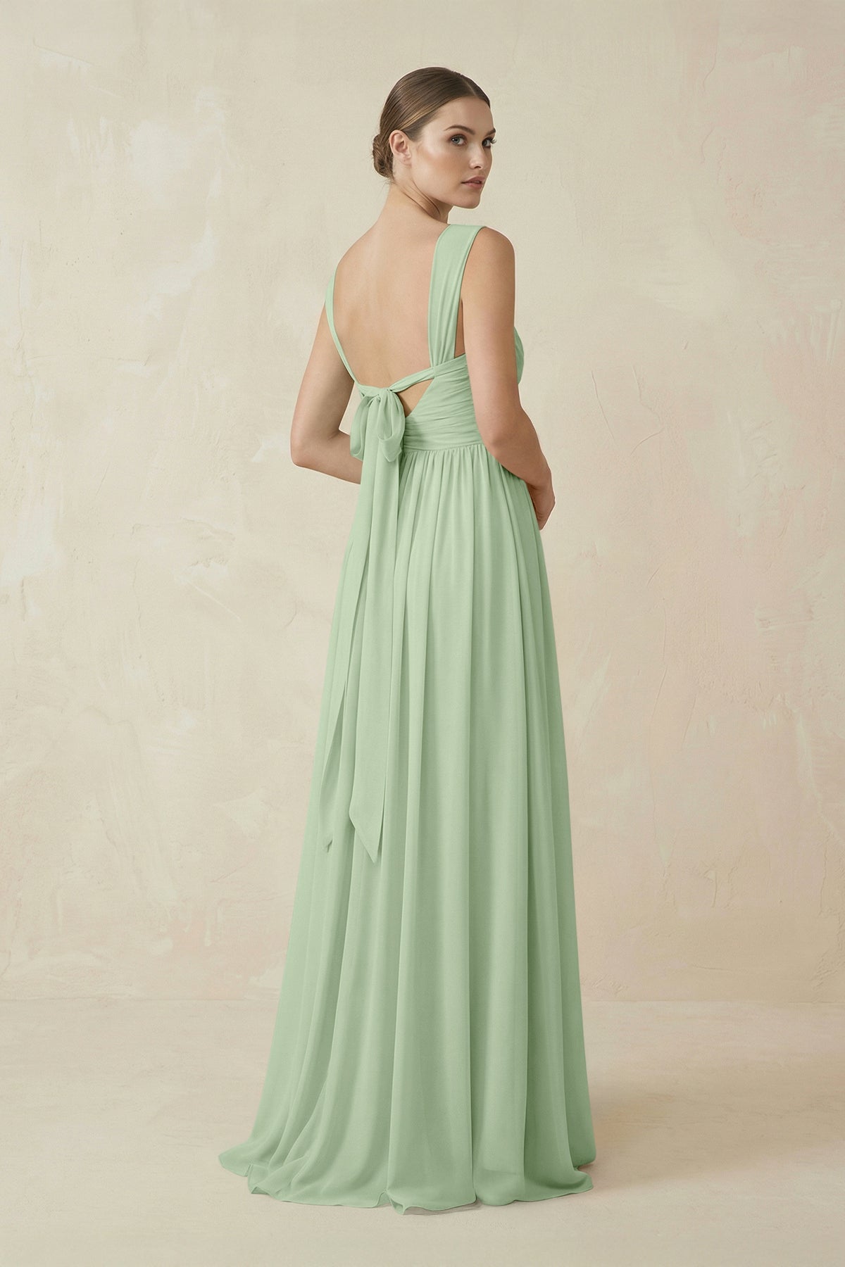 A-Line Pleated Chiffon Long Bridesmaid Dress in Sage