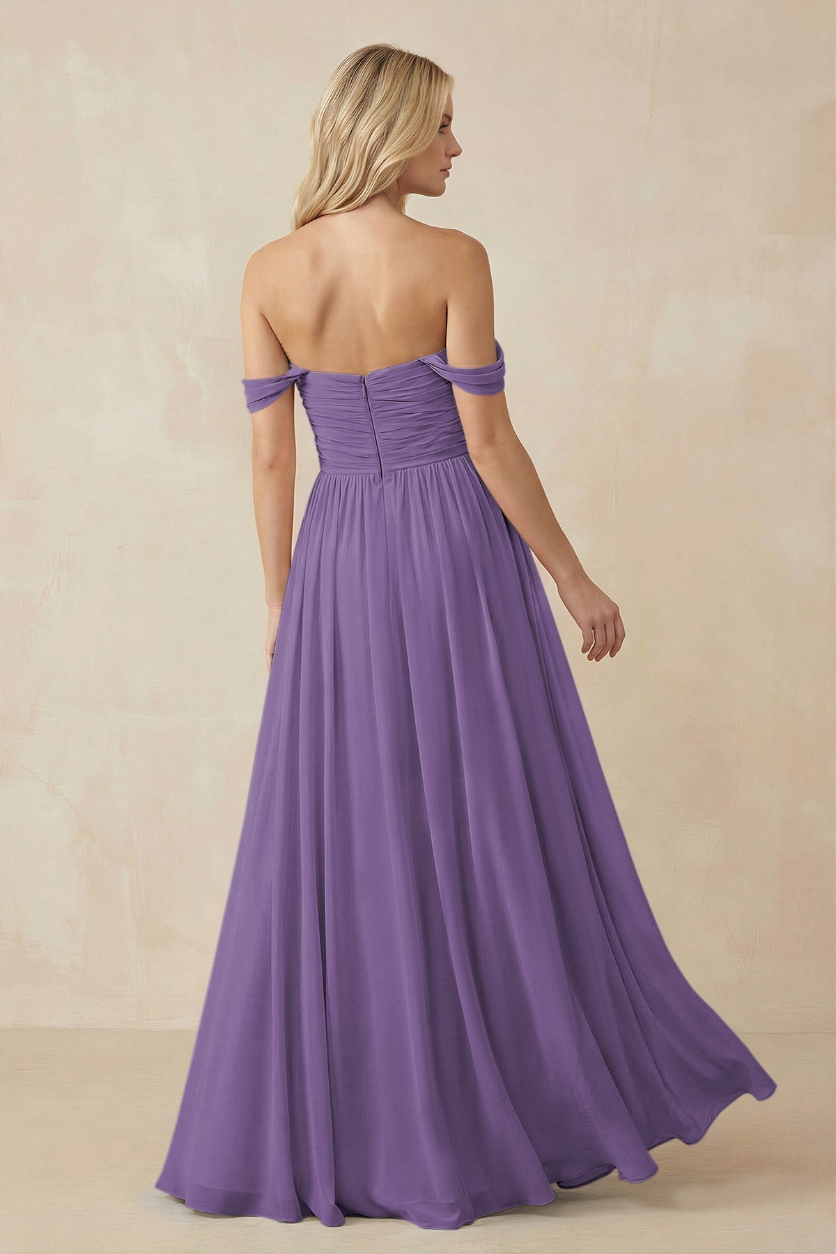 A-Line Pleated Long Chiffon Bridesmaid Dress in Tahiti