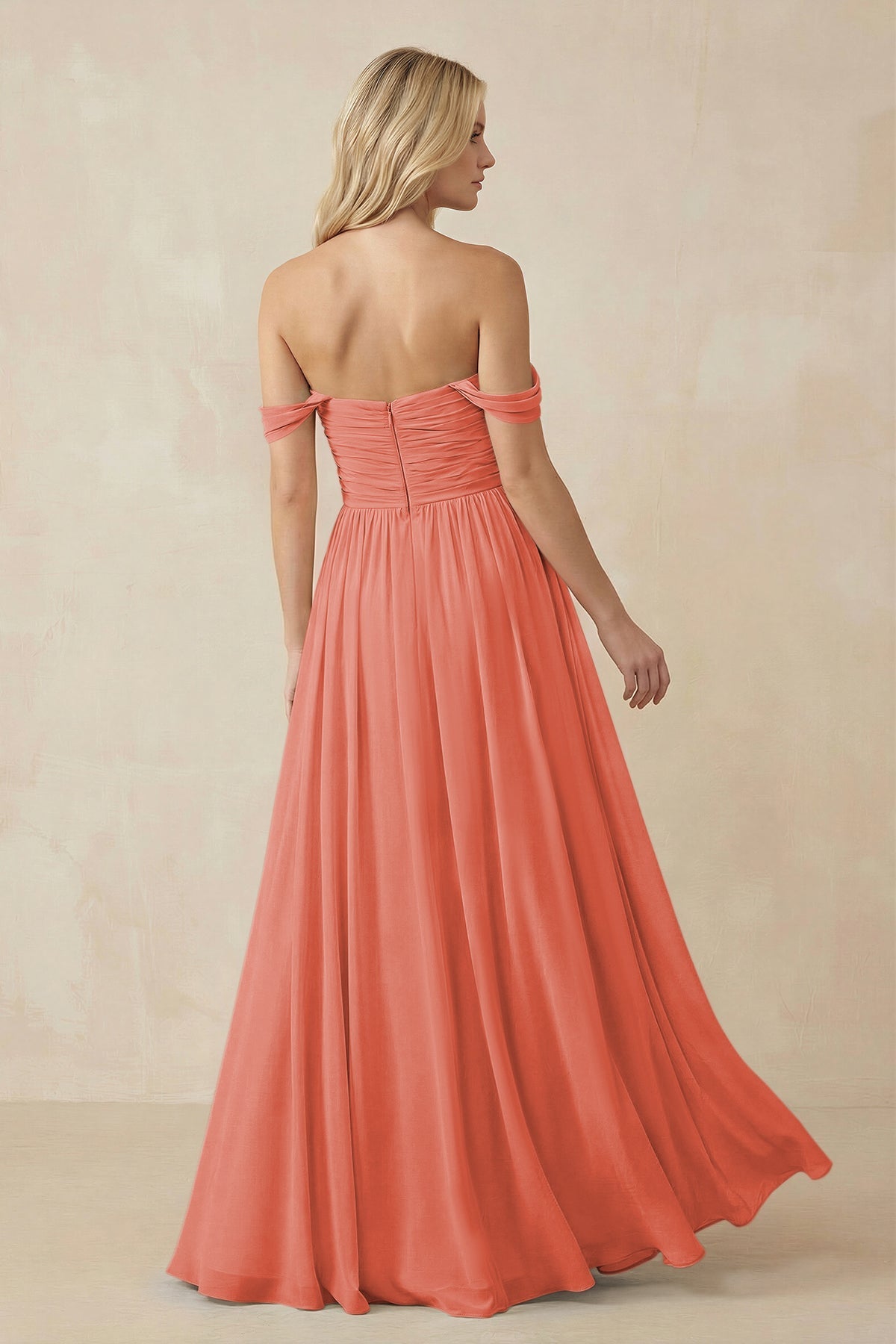 A-Line Pleated Long Chiffon Bridesmaid Dress in Wild Rose