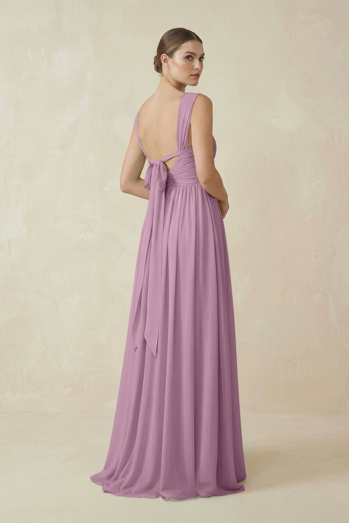 A-Line Pleated Chiffon Long Bridesmaid Dress in Wisteria