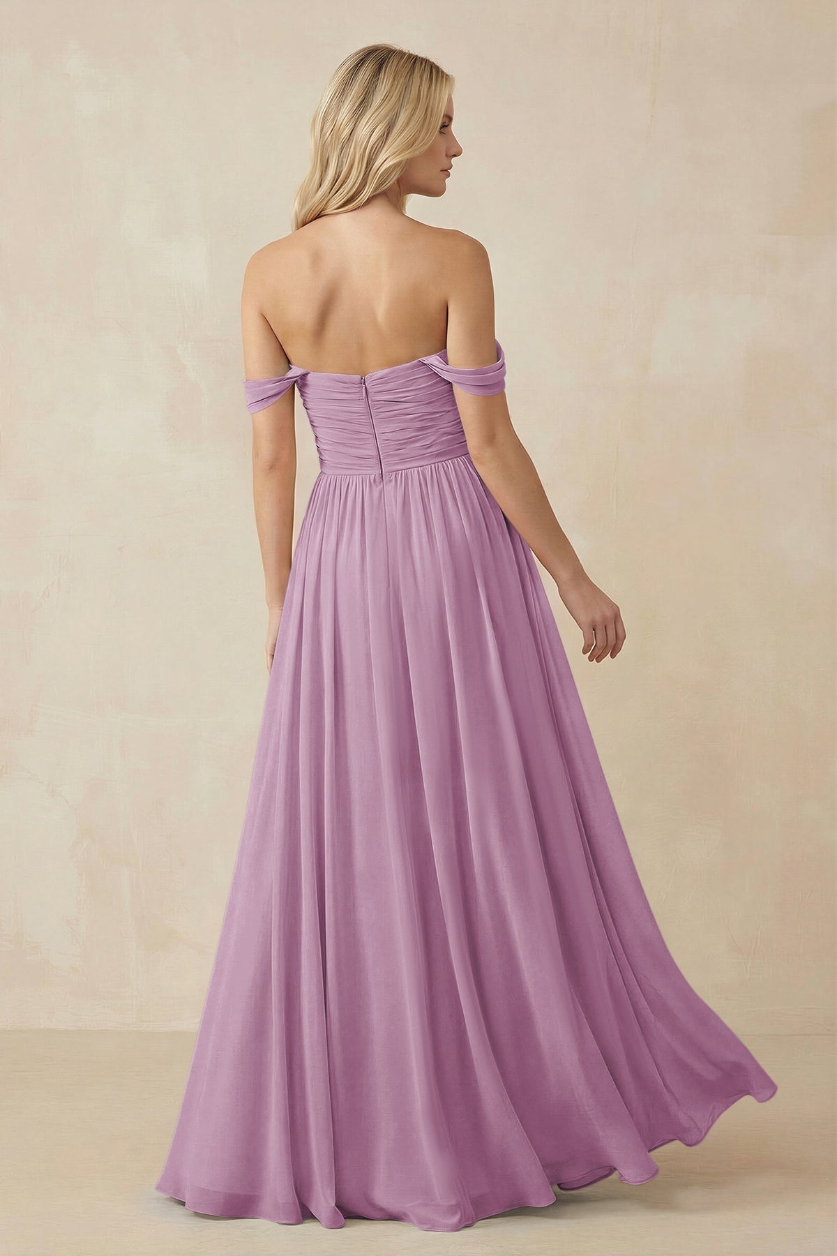 A-Line Pleated Long Chiffon Bridesmaid Dress in Wisteria