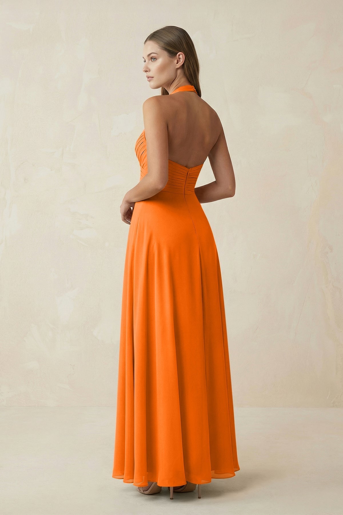 A-Line Pleated Chiffon V-Neck Bridesmaid Dress in Cinnamon