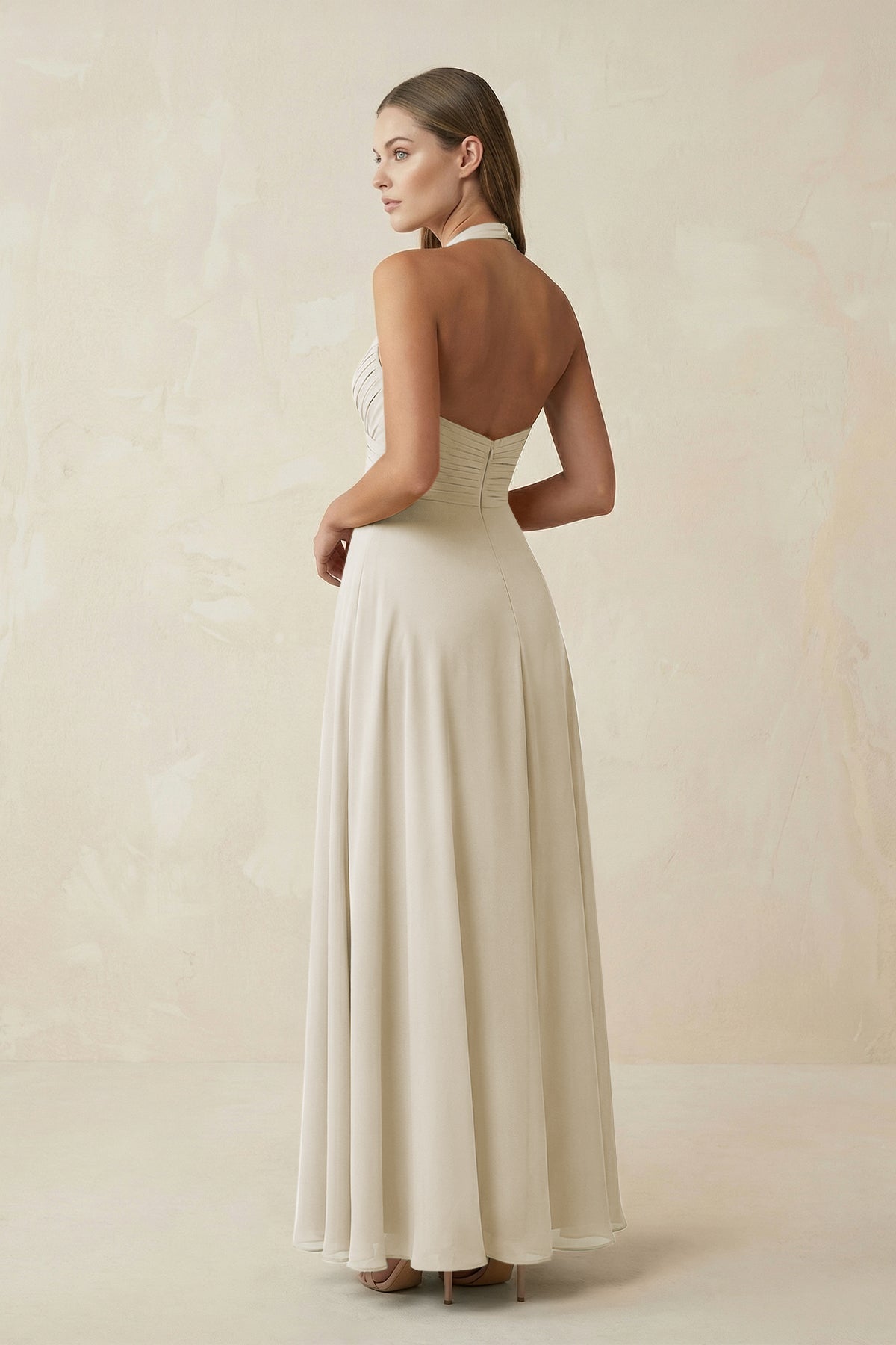 A-Line Pleated Chiffon V-Neck Bridesmaid Dress in Dove Gray