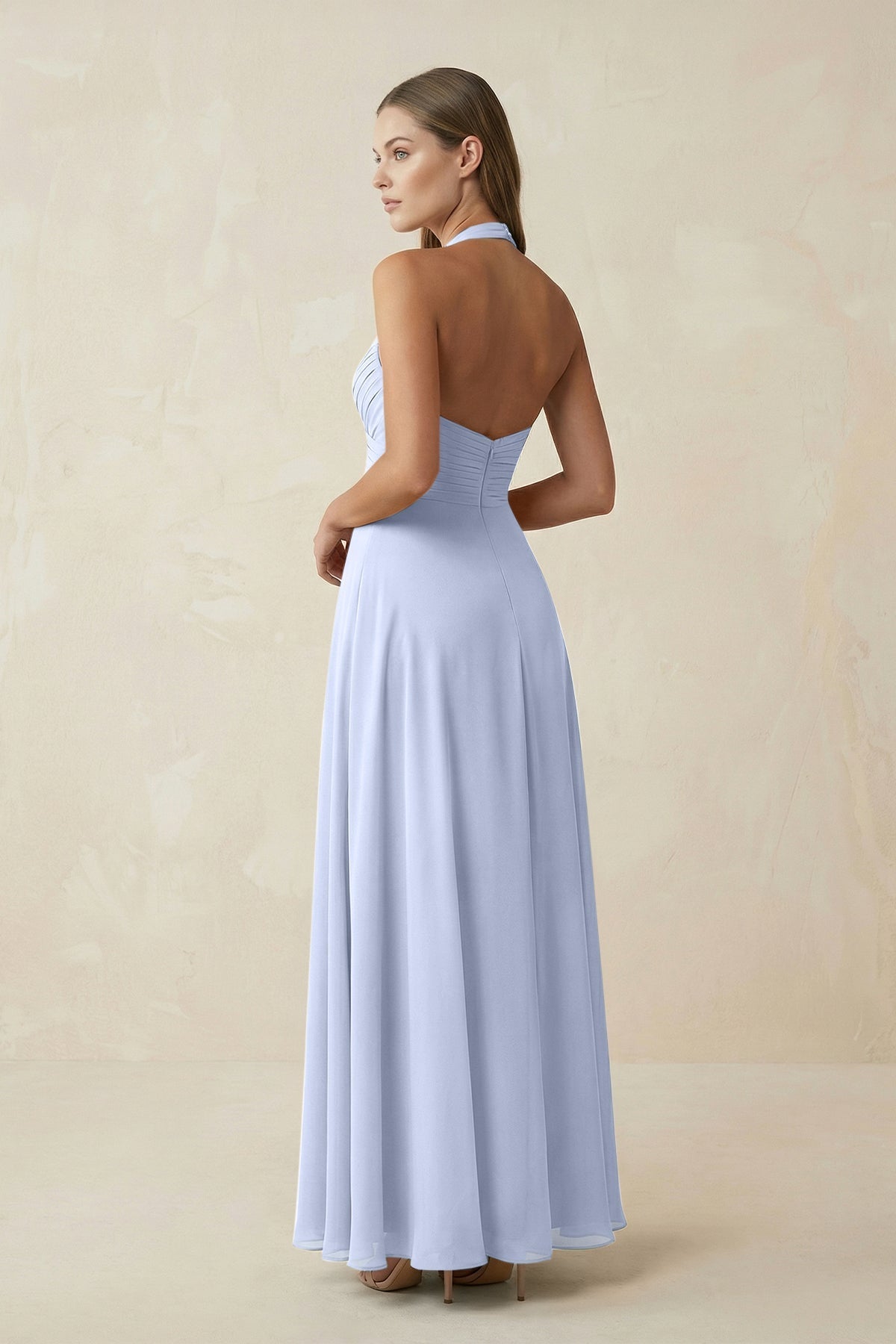 A-Line Pleated Chiffon V-Neck Bridesmaid Dress in Ice