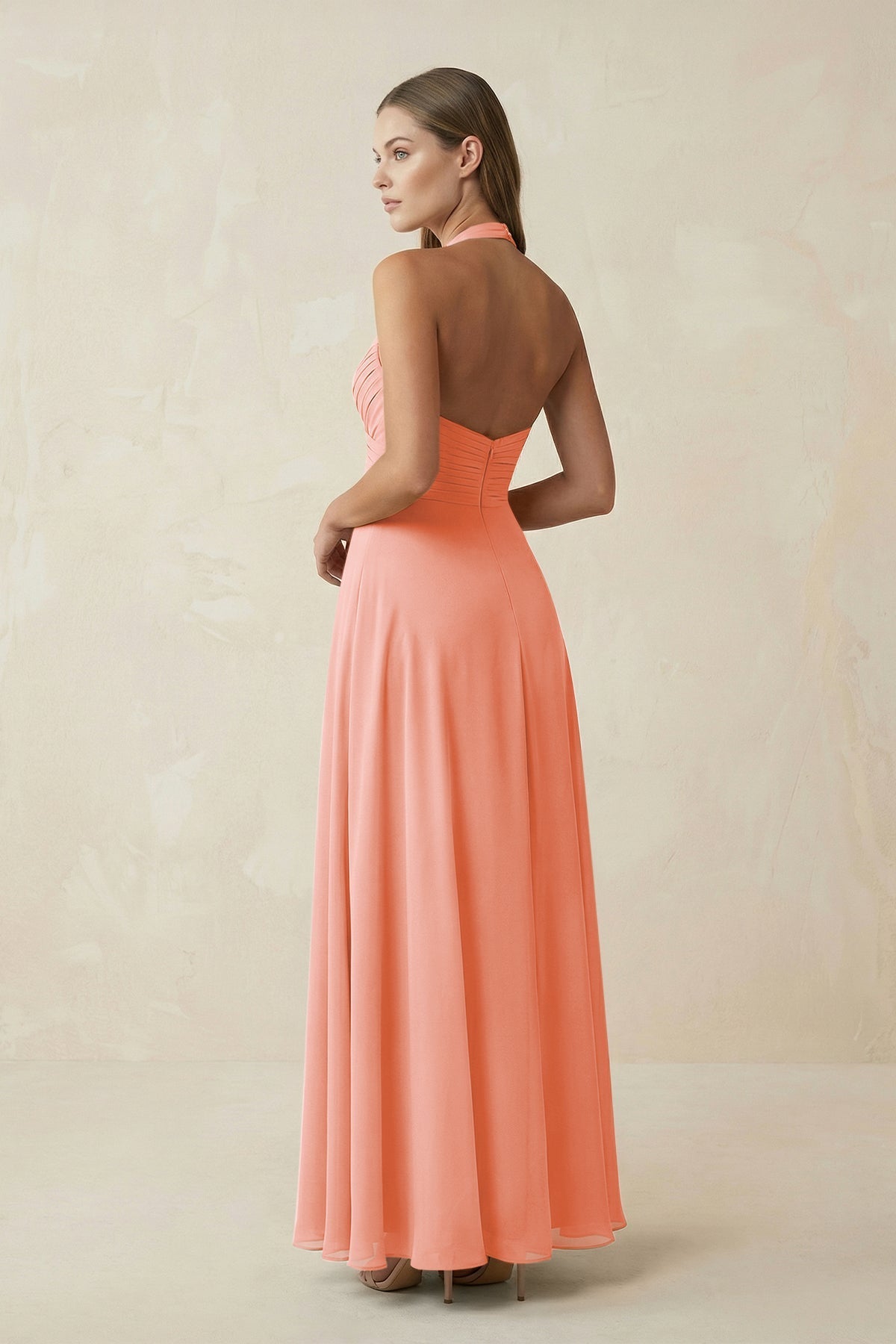 A-Line Pleated Chiffon V-Neck Bridesmaid Dress in Rosette