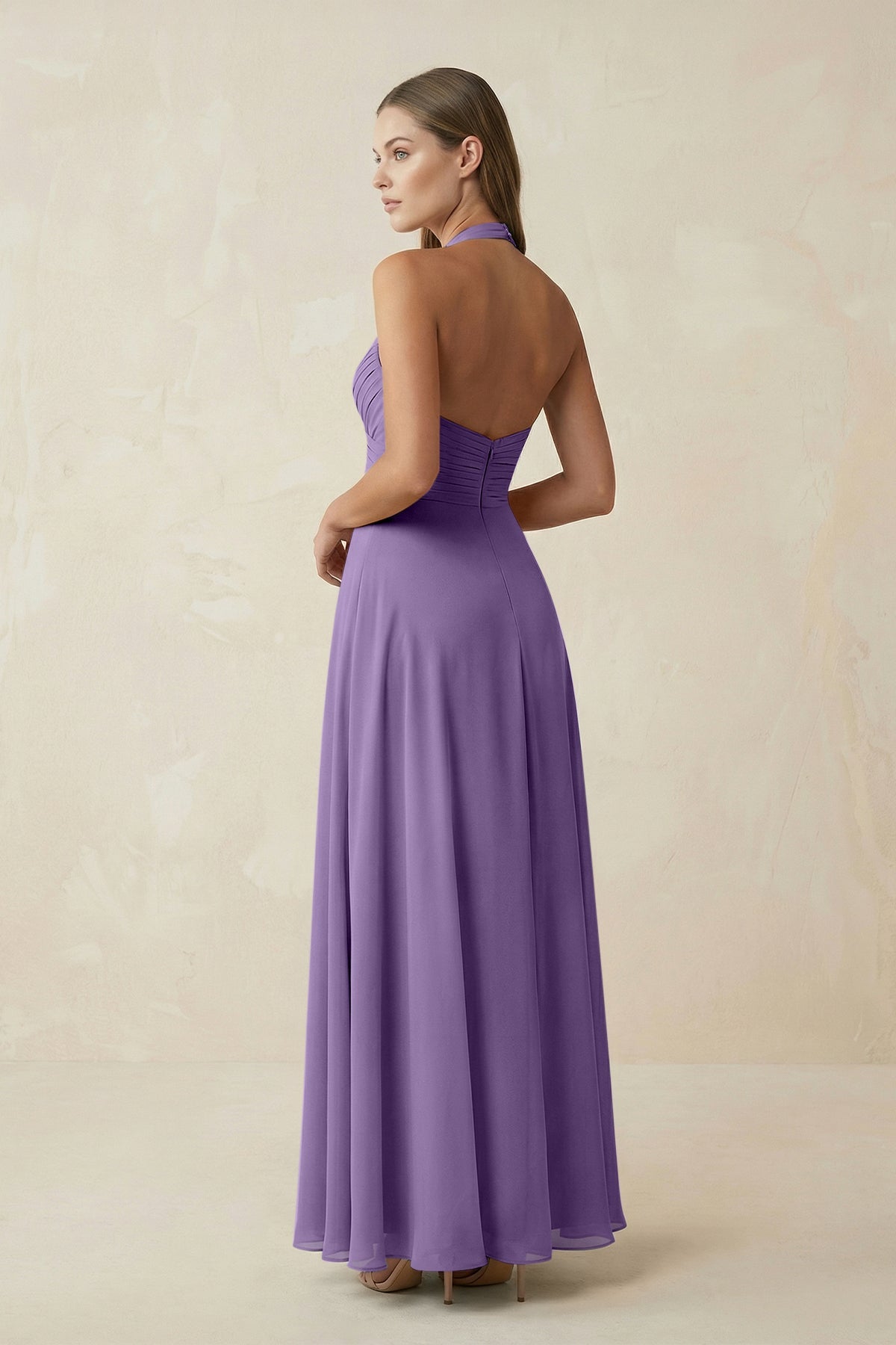 A-Line Pleated Chiffon V-Neck Bridesmaid Dress in Tahiti