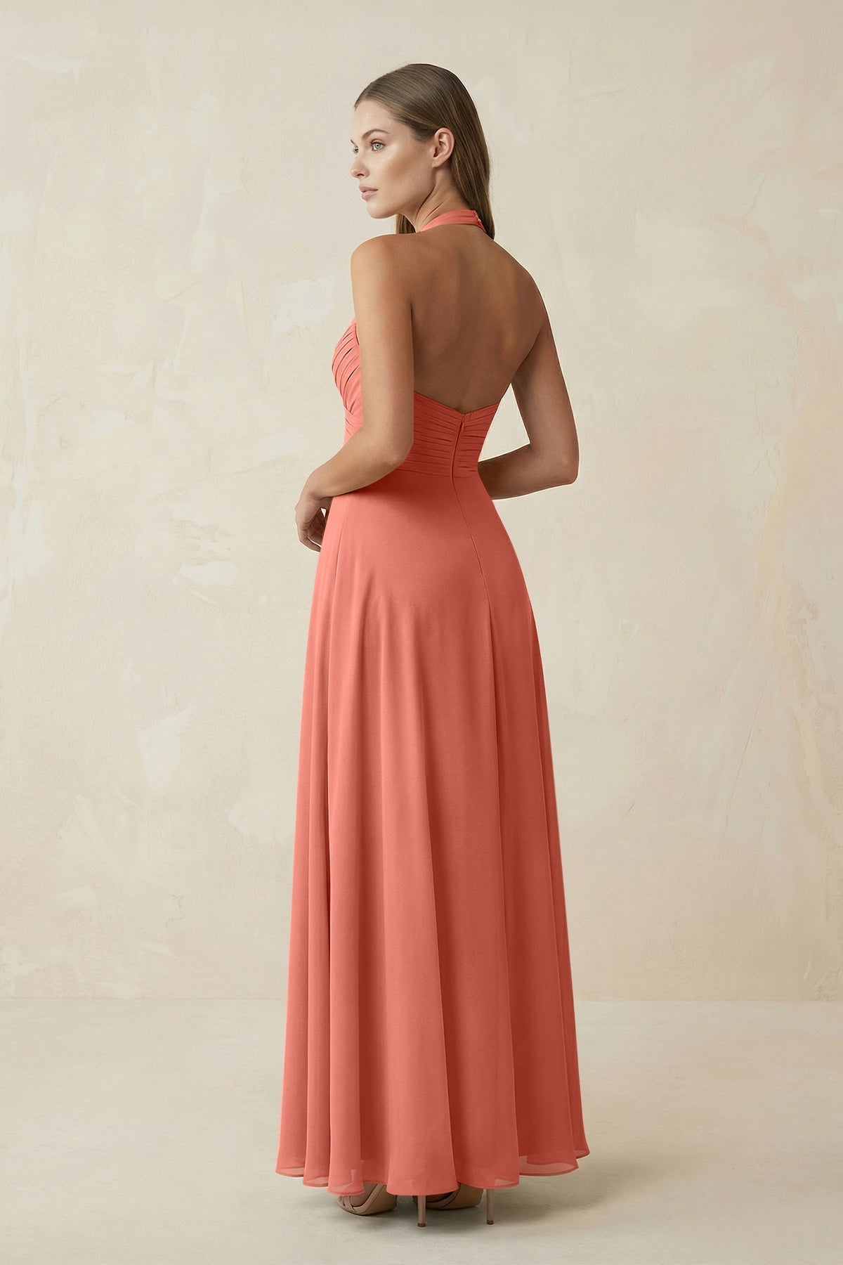 A-Line Pleated Chiffon V-Neck Bridesmaid Dress in Wild Rose