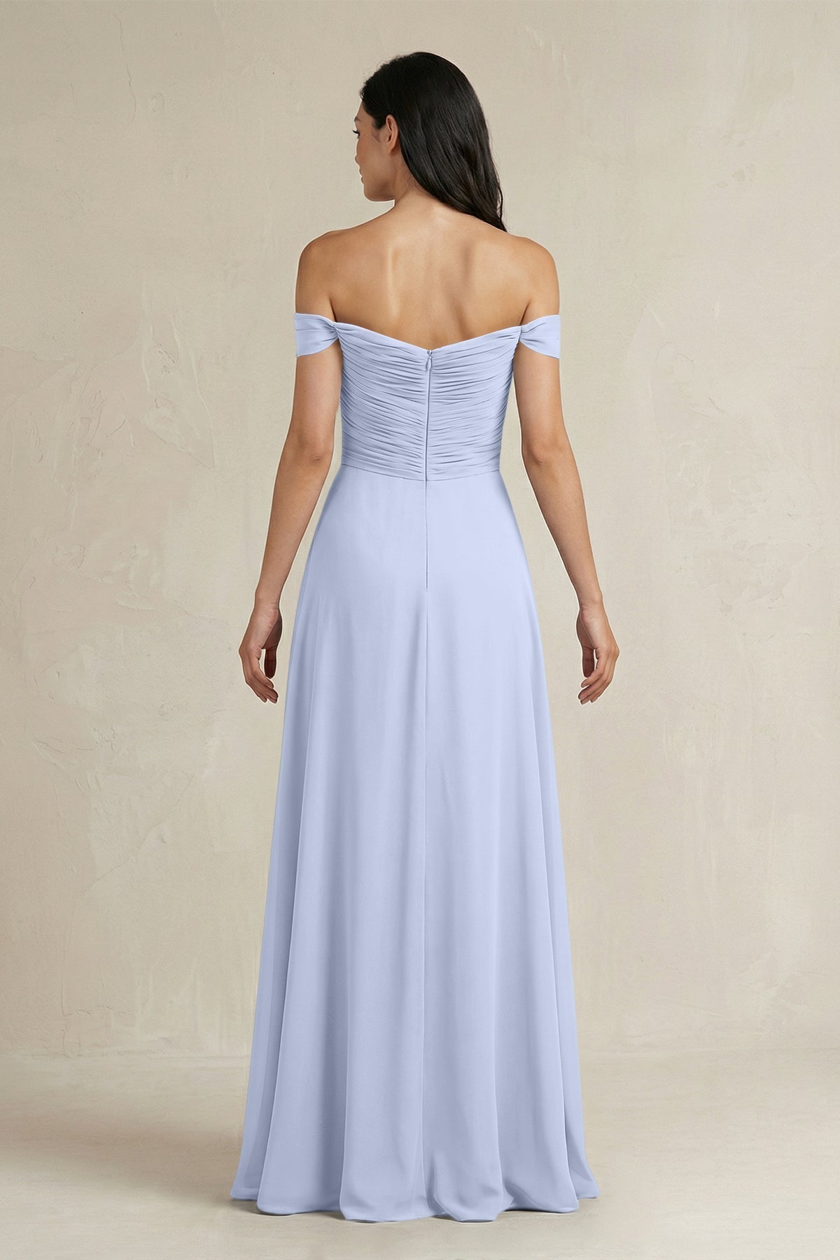 A-Line Pleated Off-the-Shoulder Chiffon Bridesmaid Dress in Ice